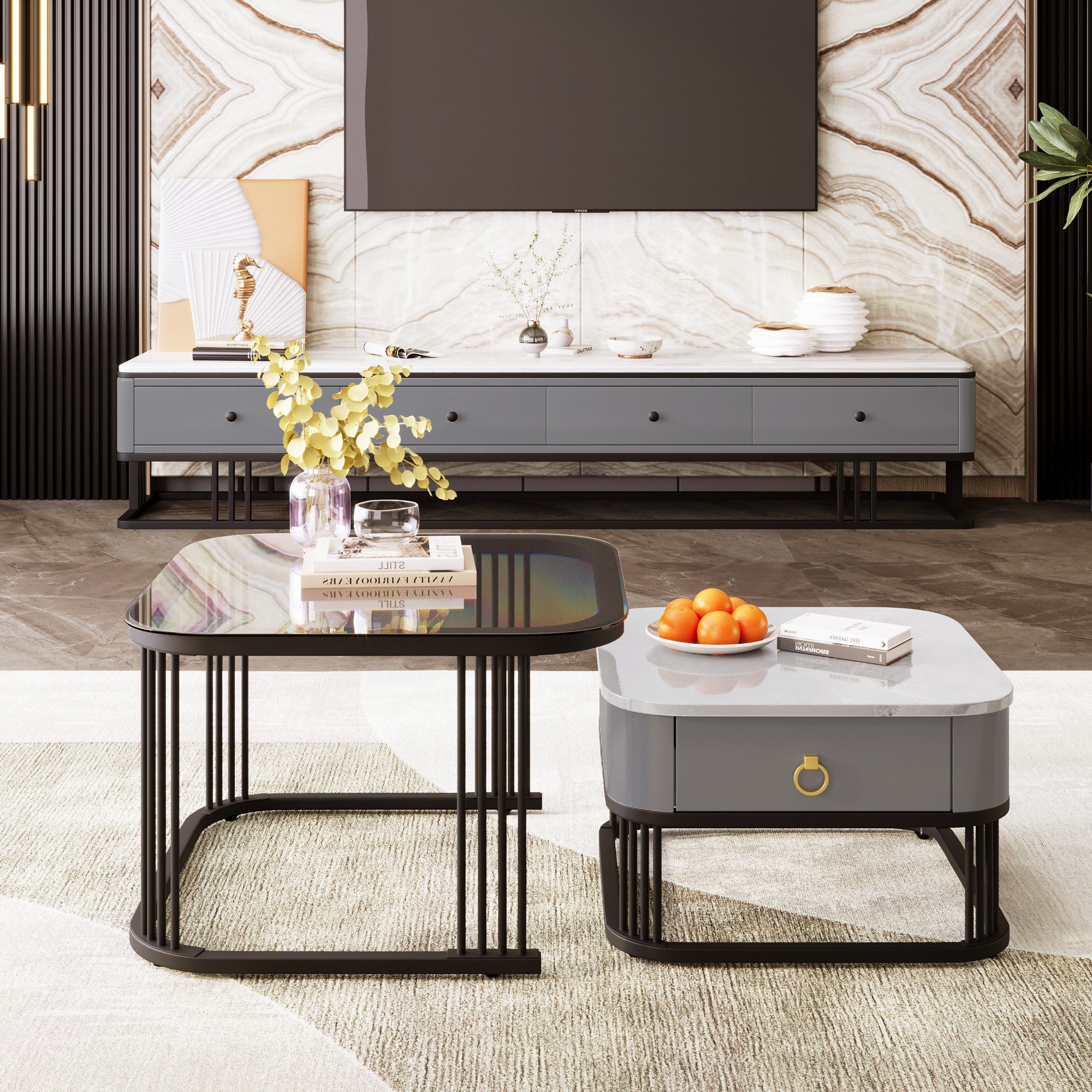 OKWISH Couchtisch zweiteiliges Set (Stapelbarer Satztisch,Wohnzimmertisch, günstig online kaufen