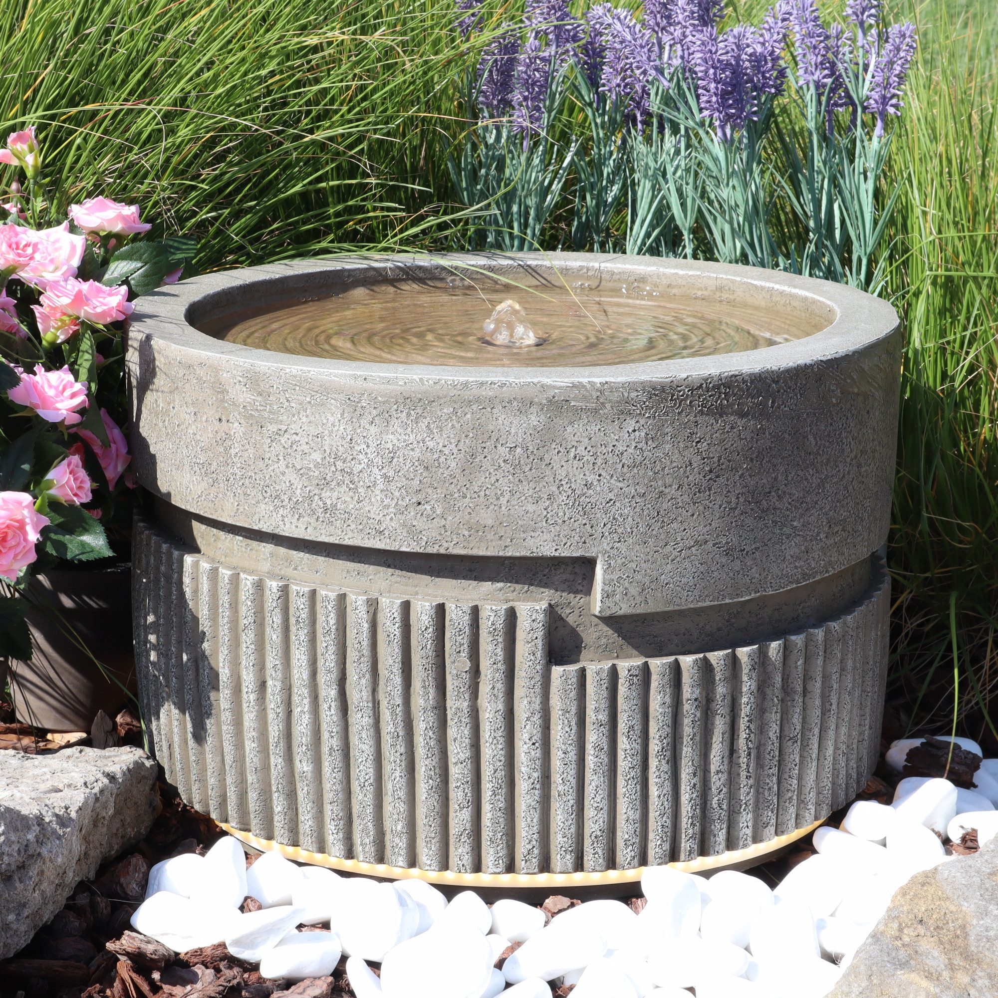 Wacredo Gartenbrunnen Premium Wasserspiel Komplettset Mauritius, Wasserbecken BxT: 39x39 cm, Gesamtmaß: 39 x 39 x 25cm (L x B x H)