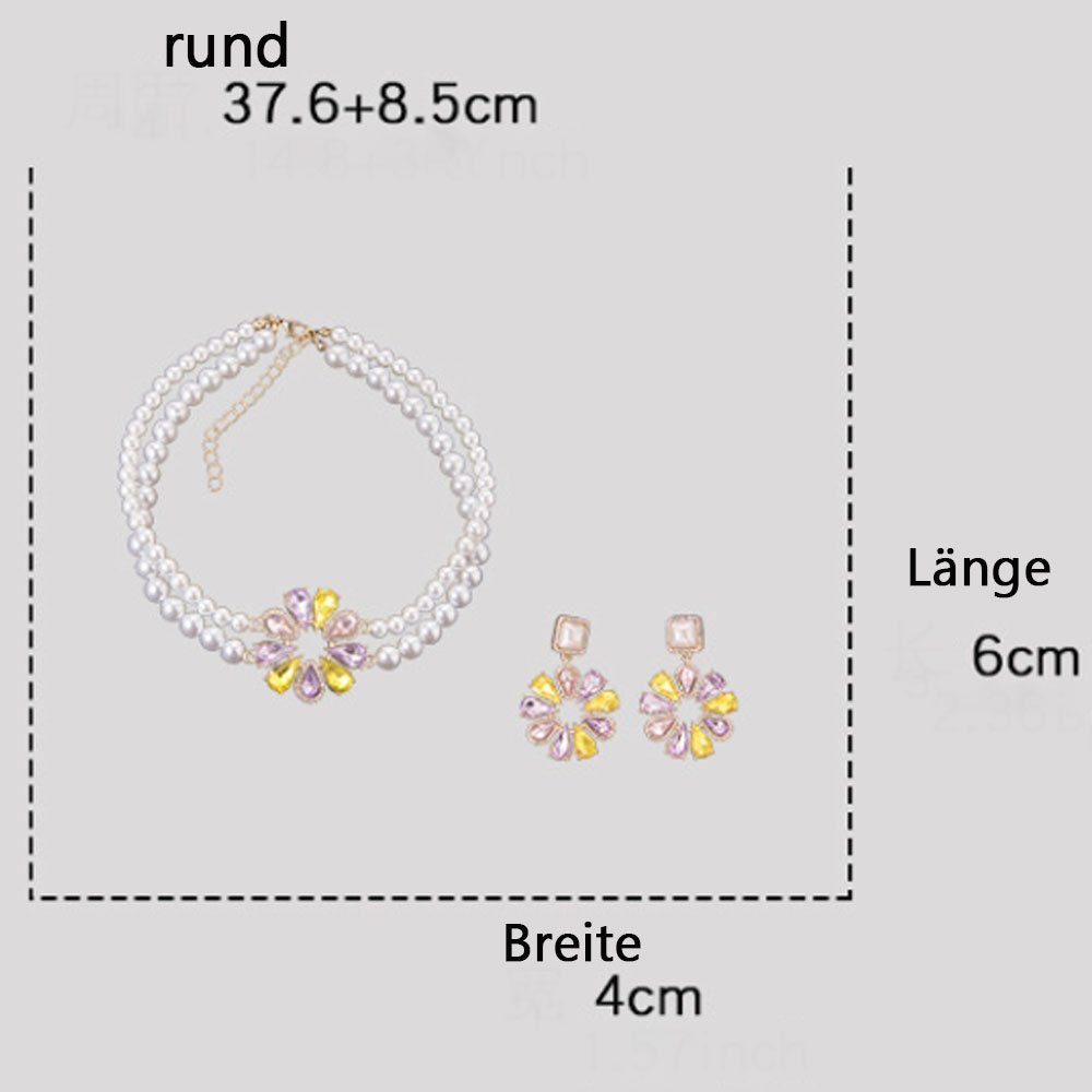 LAKKEC Schmuckset Halsketten, (2-tlg) Strass-Blume schmuck-Set, Perlen Brautschmuck Damenschmuck Set Ohrringe
