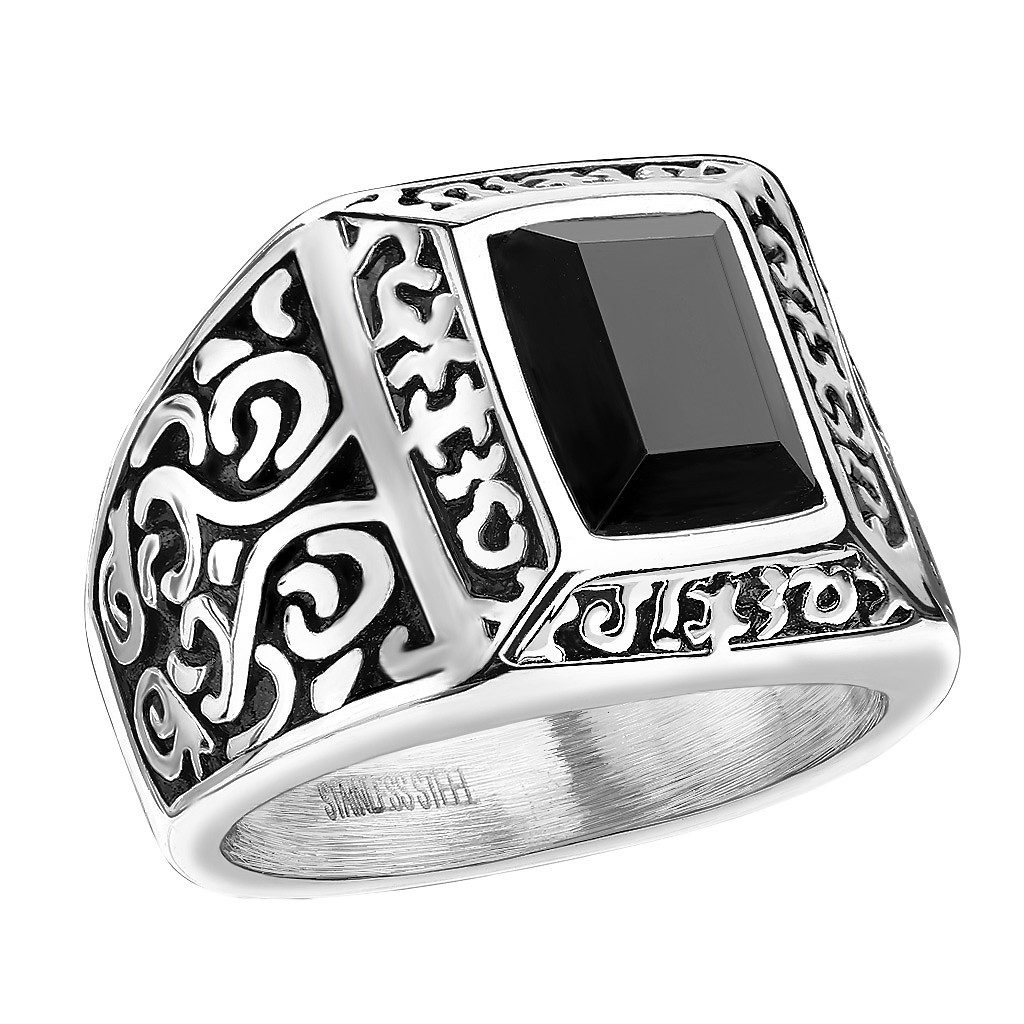 Taffstyle Fingerring Biker Vintage Edelstahl Ring Filigran Kristall schwarz günstig online kaufen