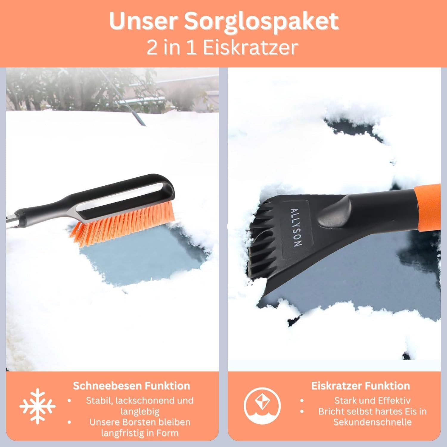 Allyson Telescopic Ice Scraper with Snow Brush, Ergonomic Telescopic Ice Scraper for Cars, Extendable, Telescopic Pole