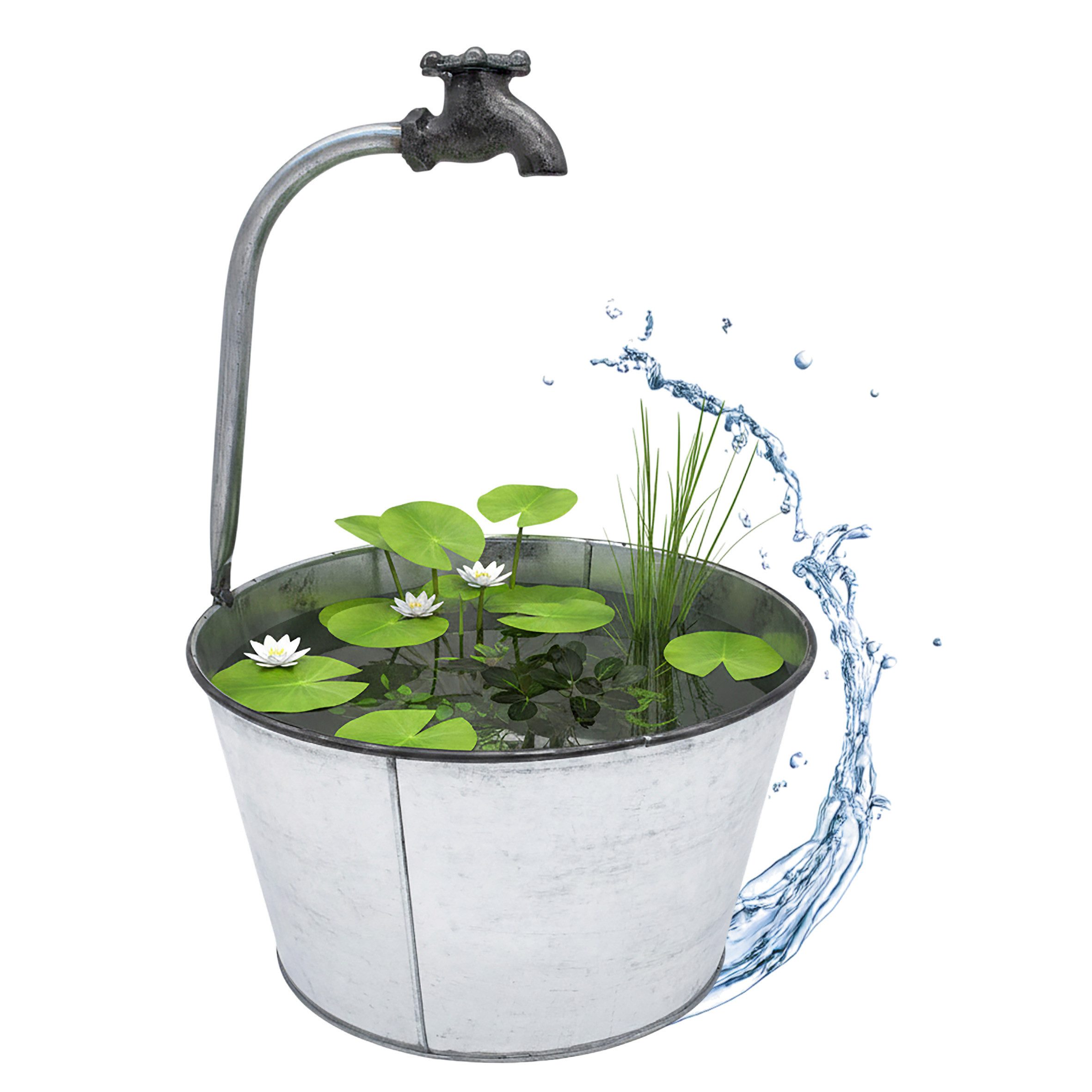 Spetebo Blumentopf Metall Zinkeimer mit Deko Wasserhahn - 48 x 29 cm (Packung, 1 tlg), Metalleimer zum Beflanzen