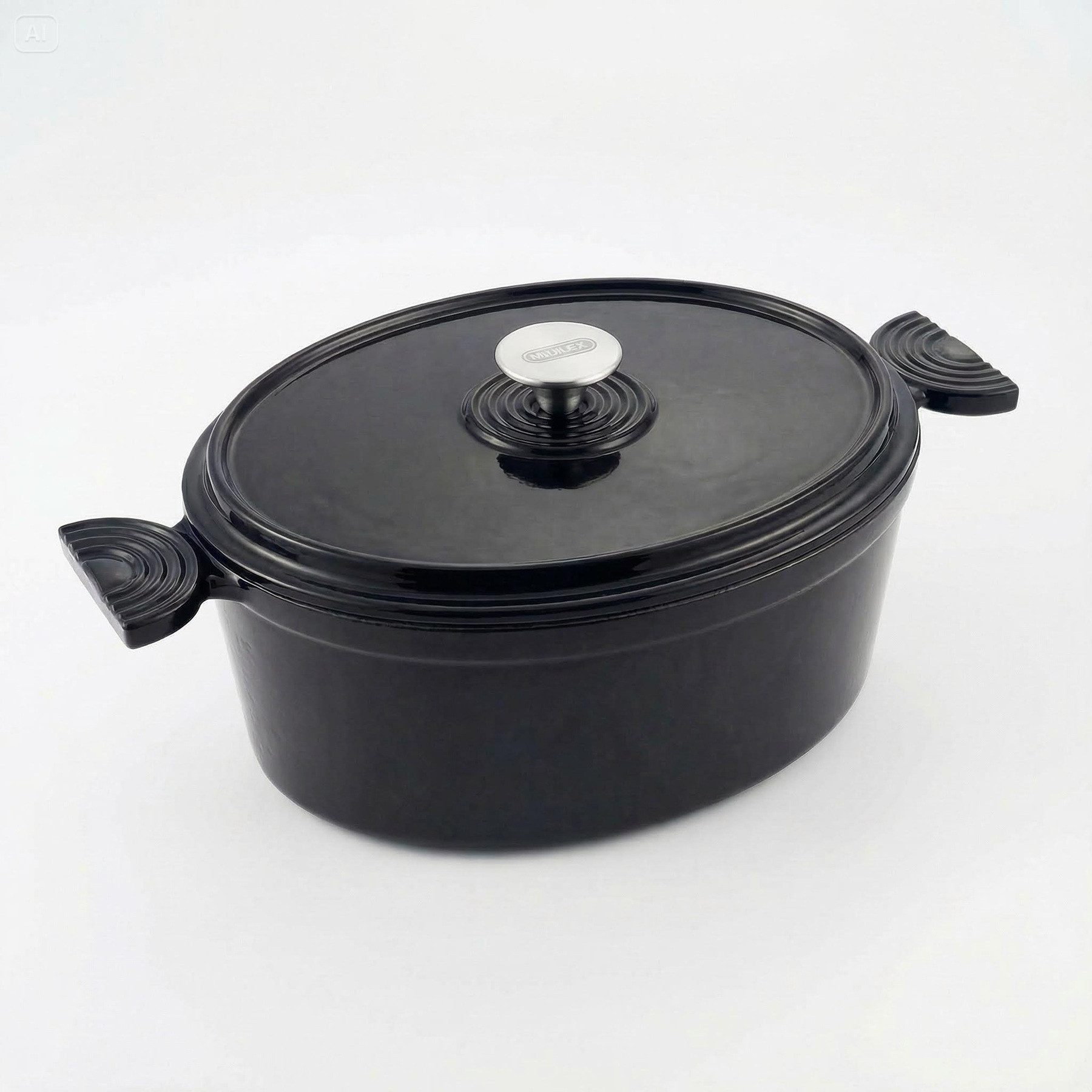 Mulex Bräter Belle Cocette schwarz 30 cm, Gusseisen (backofengeeignet inklusive Deckel, 2-tlg., ideal zum Schmoren, Braten, Backen & Kochen), für alle Herdarten geeignet