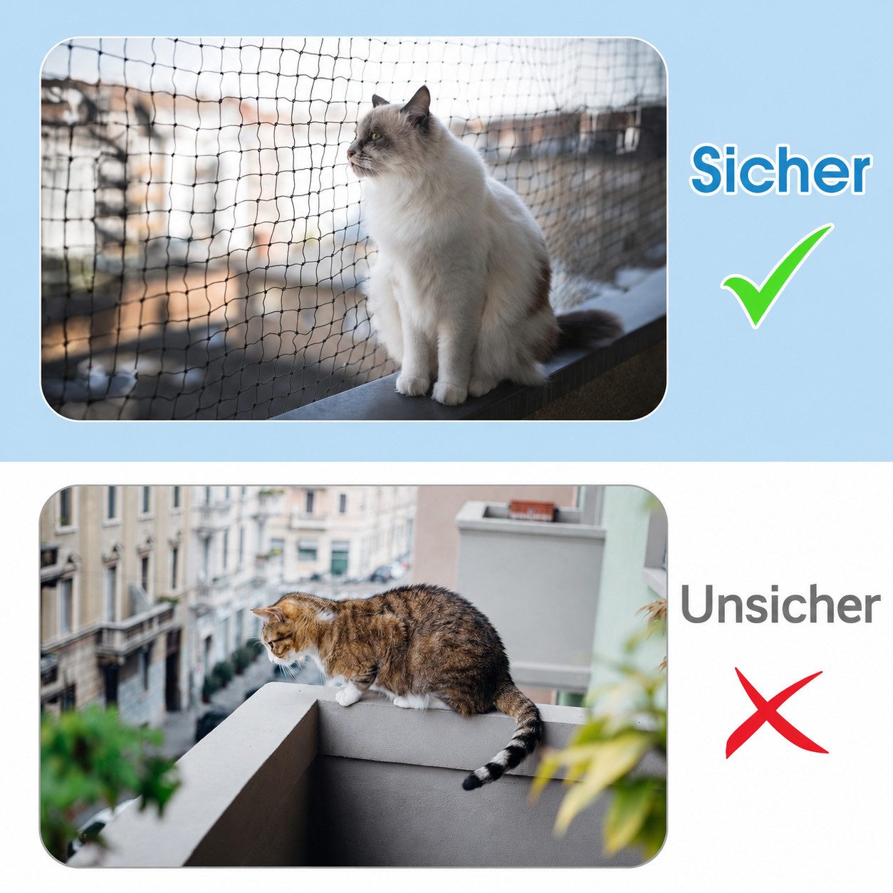 AIMAX Tiersicherheitsnetz Schutznetz für Katzen, Katzennetz für Balkon, Fenster & Terrasse, BxL: 3x4 m, Katzennetz mit Befestigungsseil, Nägel, Kabelbinder – Bild 4 von 5