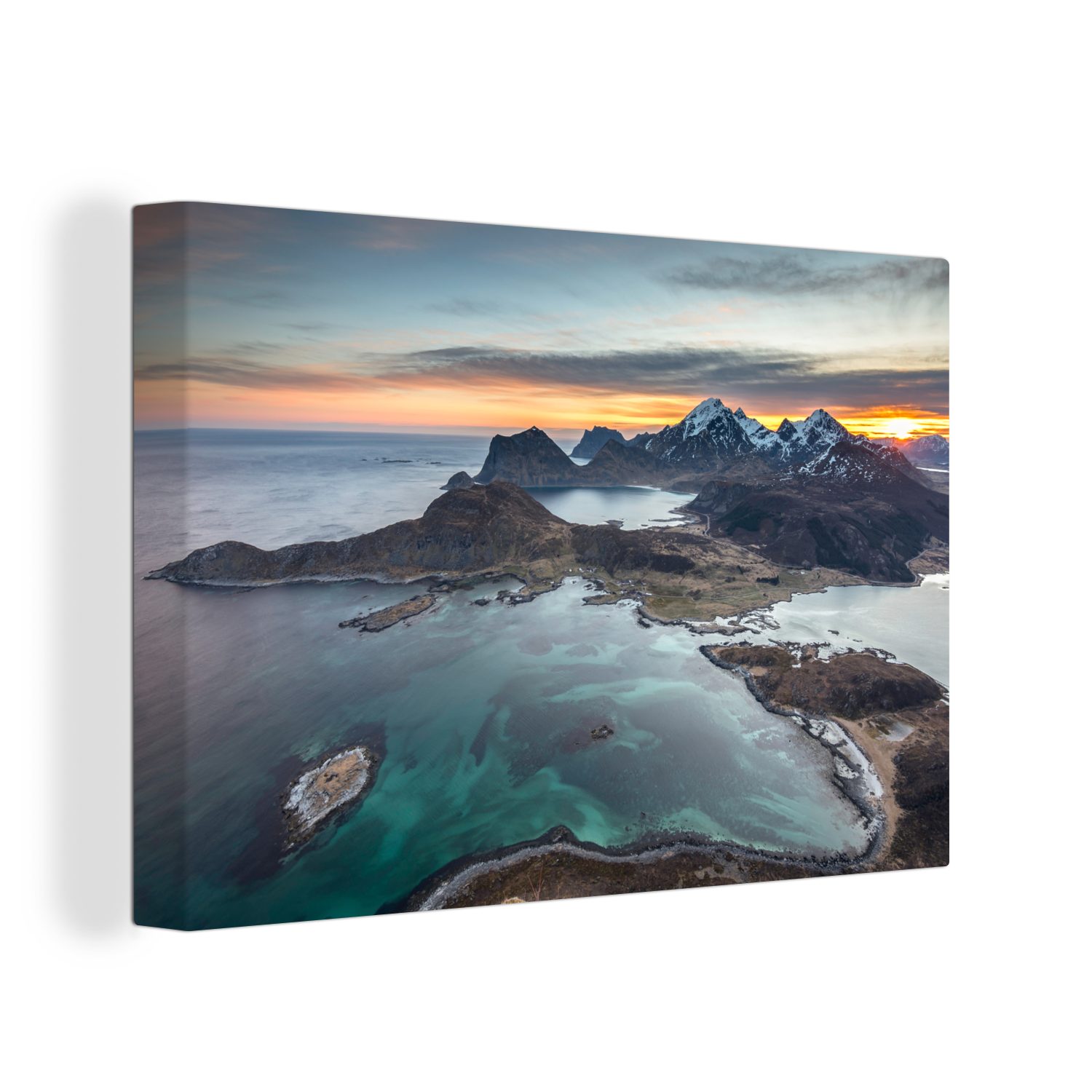 OneMillionCanvasses® Leinwandbild Fjorde bei Sonnenaufgang in Norwegen, (1 St), Wandbild Leinwandbilder, Aufhängefertig, Wanddeko, 30x20 cm