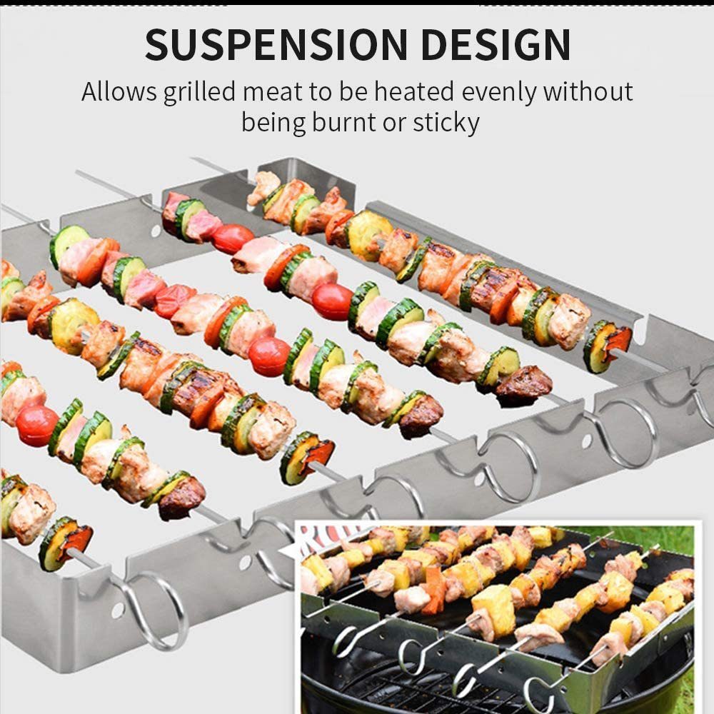 Besmrpg Grillspieß Grillspieße Edelstahl Set (6 Stück) mit Halterung, faltbarem Rost (6 x Grillspieße Edelstahl Set, 6 x Grillspieße Edelstahl Set), 360° drehbare Spieße, robust und nachhaltig.