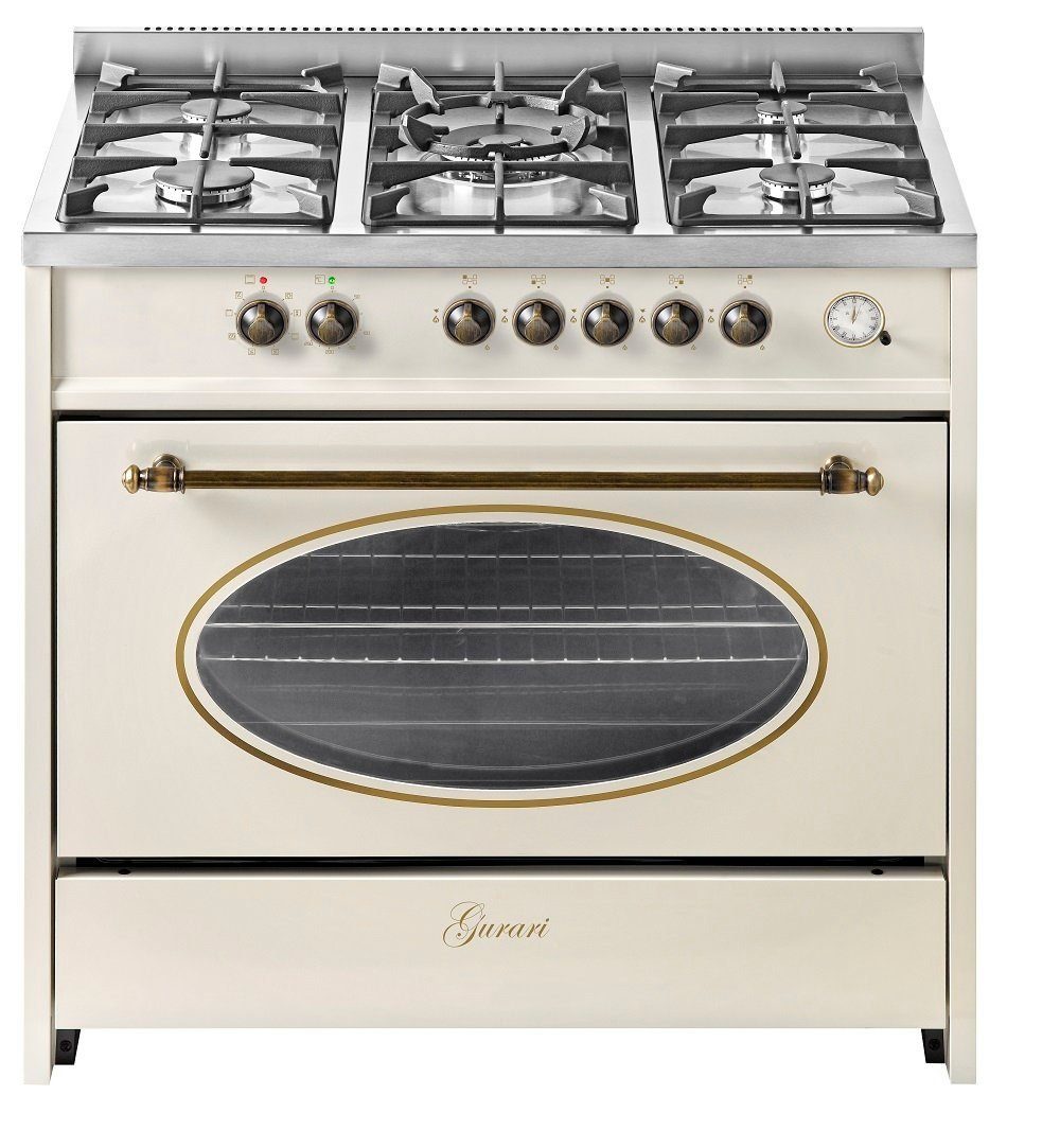 GURARI Gas-Standherd Retro Gas Elektro Standherd 90 cm/ Nostalgie Range Coocker / 121L GCH E 914 Cr R., mit 1-fach-Teleskopauszug