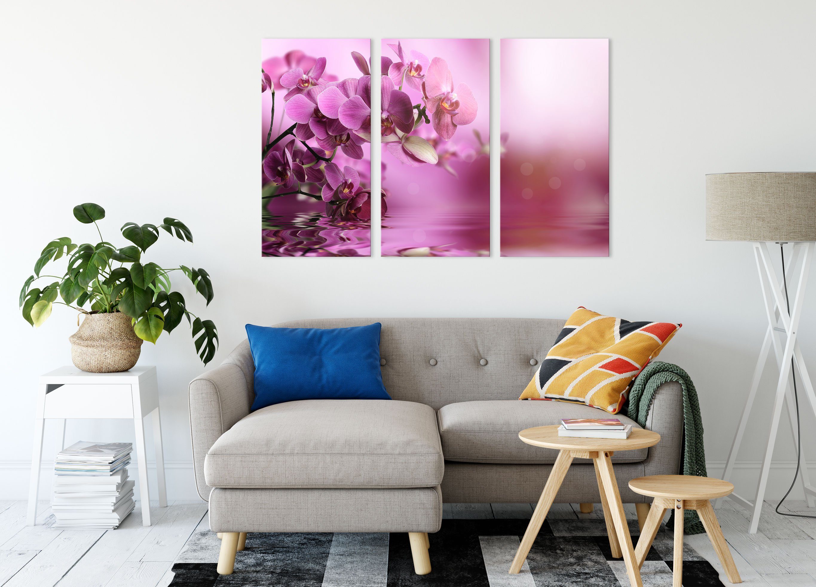 (1 inkl. Leinwandbild (120x80cm) fertig Pixxprint 3Teiler St), Wunderschöne bespannt, Wunderschöne Leinwandbild Orchideenblüten Orchideenblüten, Zackenaufhänger