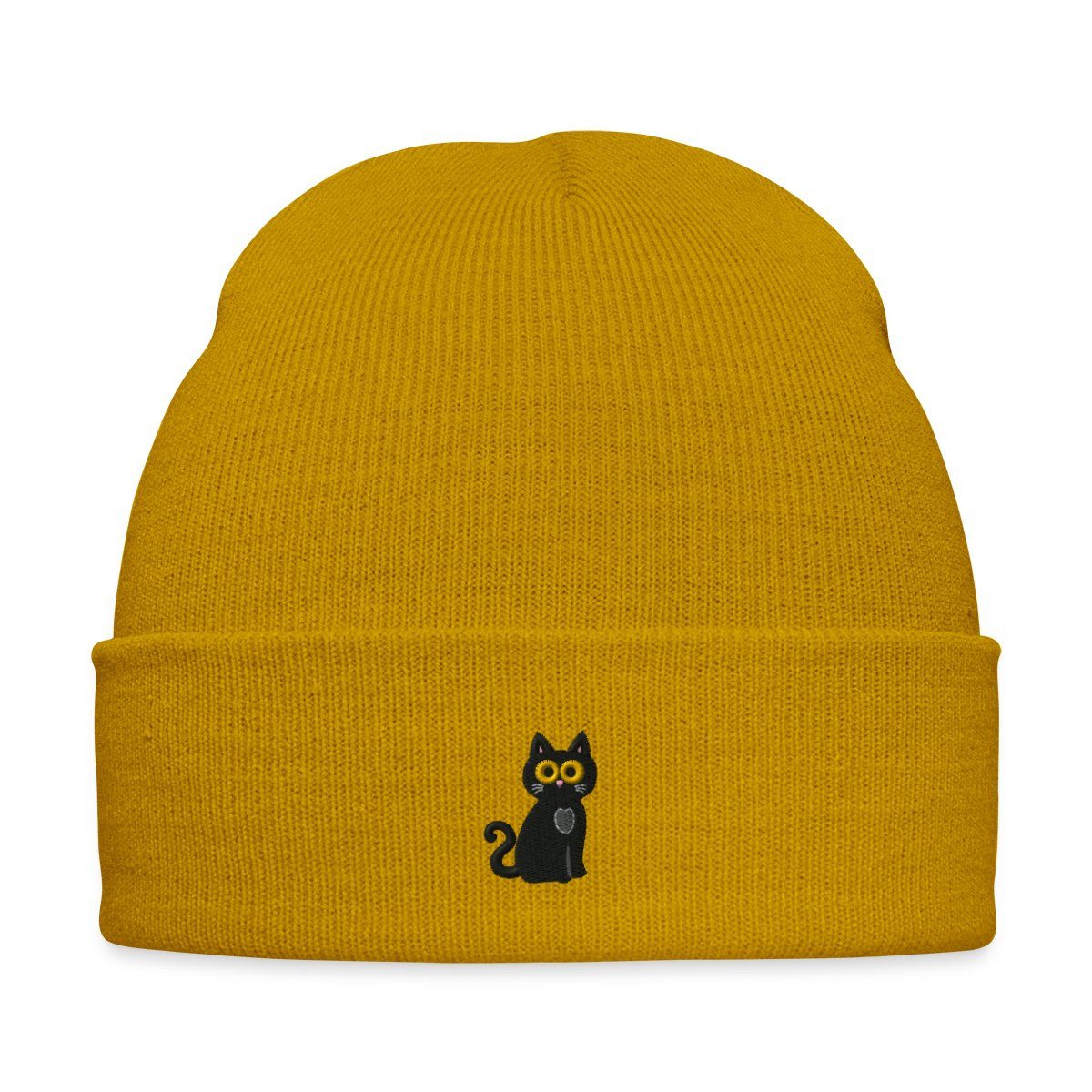 Beanie Schwarze Katze Bestickt Bestickte Wintermütze