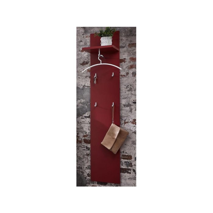 möbelando Garderobenpaneel Redditch Modernes Garderobenpaneel aus MDF in Rot mit 1 Hutablage 1 Garderobenstange und 4 Garderobenhaken. Breite 32 cm Höhe 164 cm Tiefe 30 cm