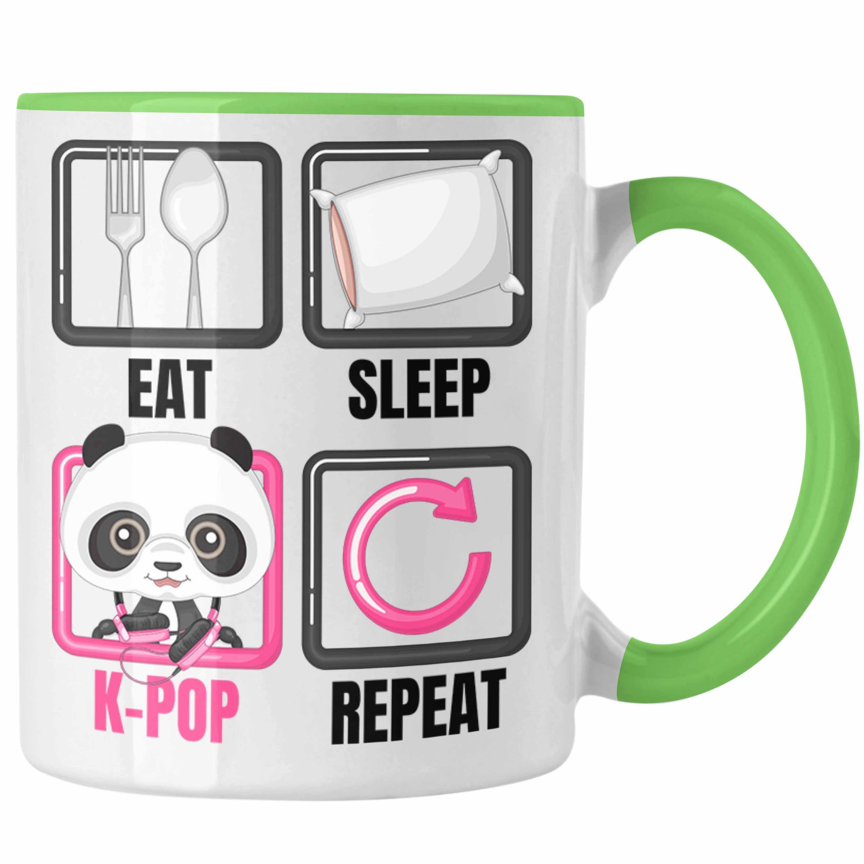Trendation Tasse Eat Sleep K-Pop Tasse Geschenk Koreanische Musik Kpop Geschenkidee Spr Grün