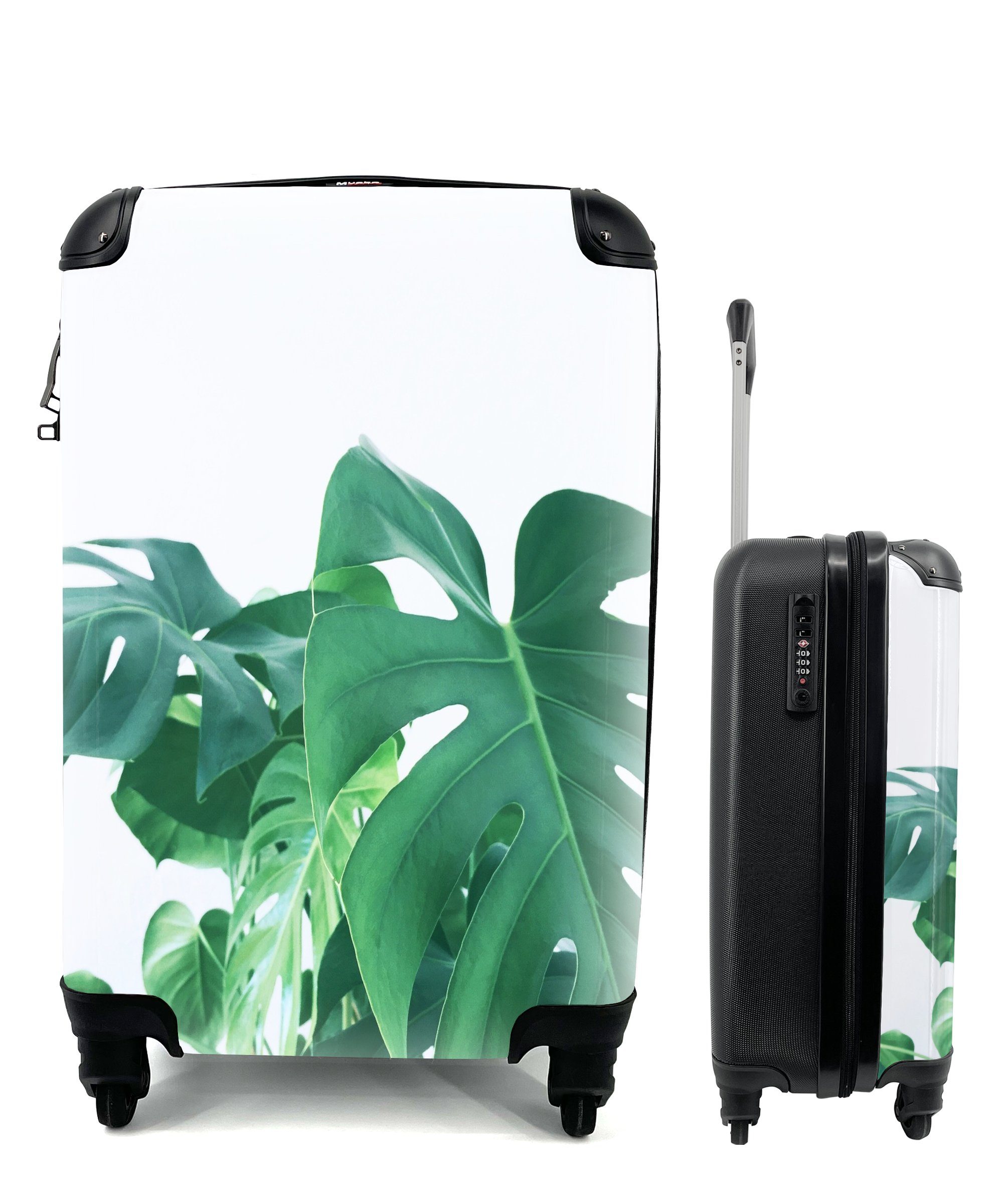 MuchoWow Handgepäckkoffer Reisekoffer Blätter Trolley, Lochpflanze rollen, Enorme botanische Reisetasche auf mit einem Handgepäck 4 Ferien, für Rollen, Hintergrund, der weißen