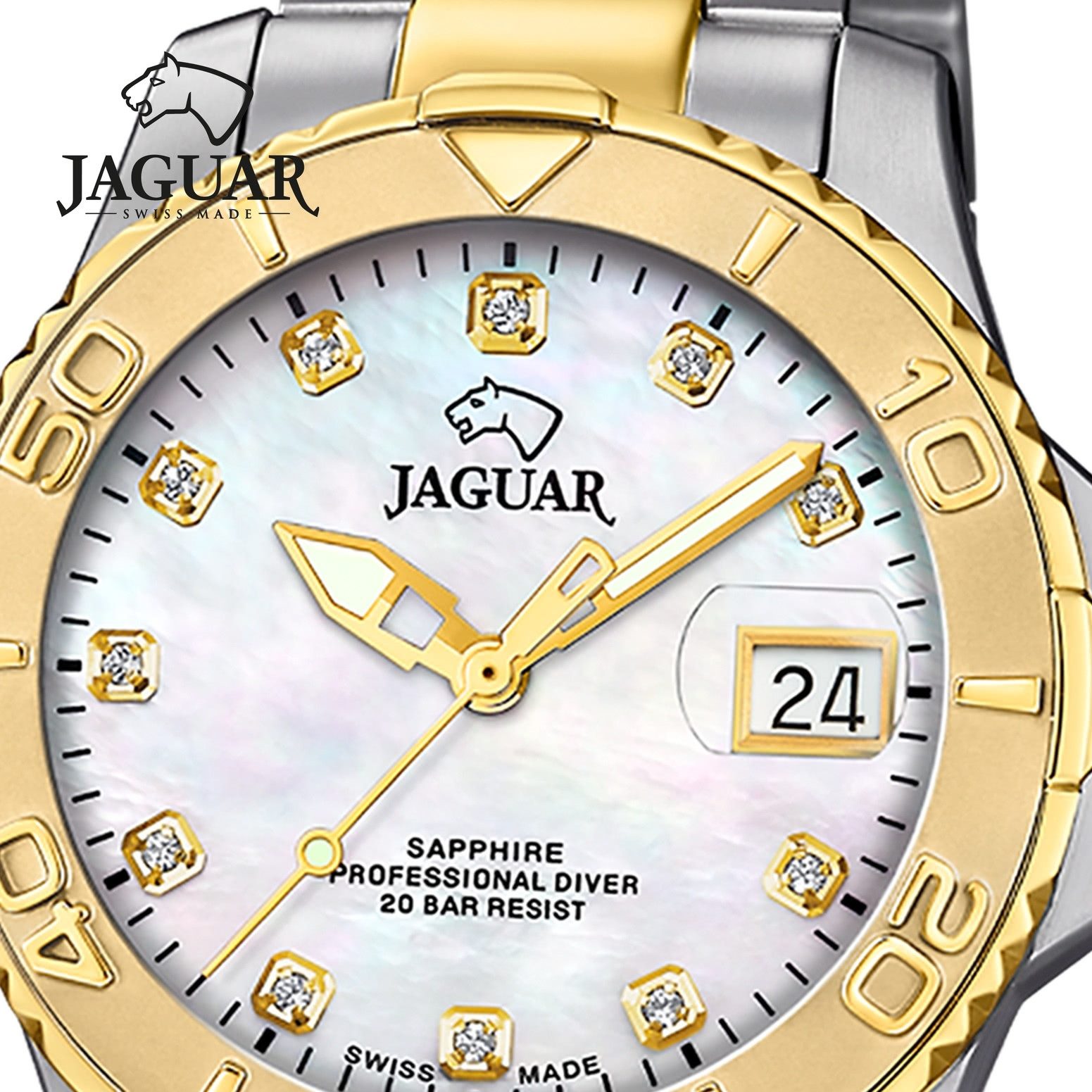 JAGUAR Quarzuhr Jaguar Herrenuhr Edelstahl silber gold, (Analoguhr), Herren Armbanduhr rund, Edelstahlarmband silber, gold