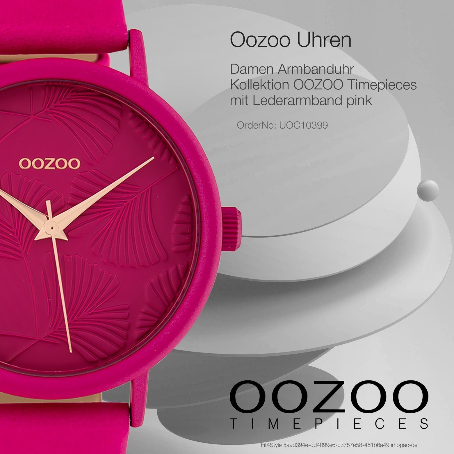 OOZOO Quarzuhr Lederarmband Armbanduhr Oozoo OOZOO Damen Timepieces, 42mm), groß (ca. pink, rund, Fashion Damenuhr