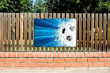 Wallario Sichtschutzzaunmatten Fußball - Splashing Design in blau