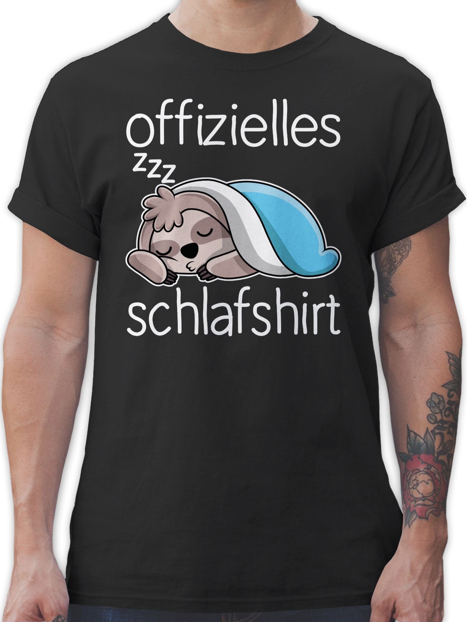 mit Schwarz T-Shirt Schlafshirt Shirtracer Offizielles Sprüche Statement 01 Faultier - weiß