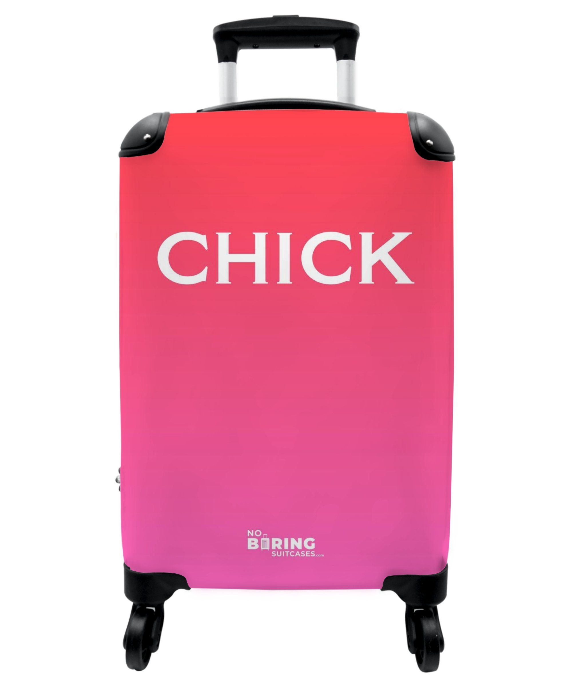 NoBoringSuitcases.com© Handgepäck-Trolley 55x35x20cm Zitate - Küken - Neon - Rosa, 4 Rollen, Handgepäck Trolley Rollkoffer Kleine Reisekoffer mit 4 Rollen - Cabin