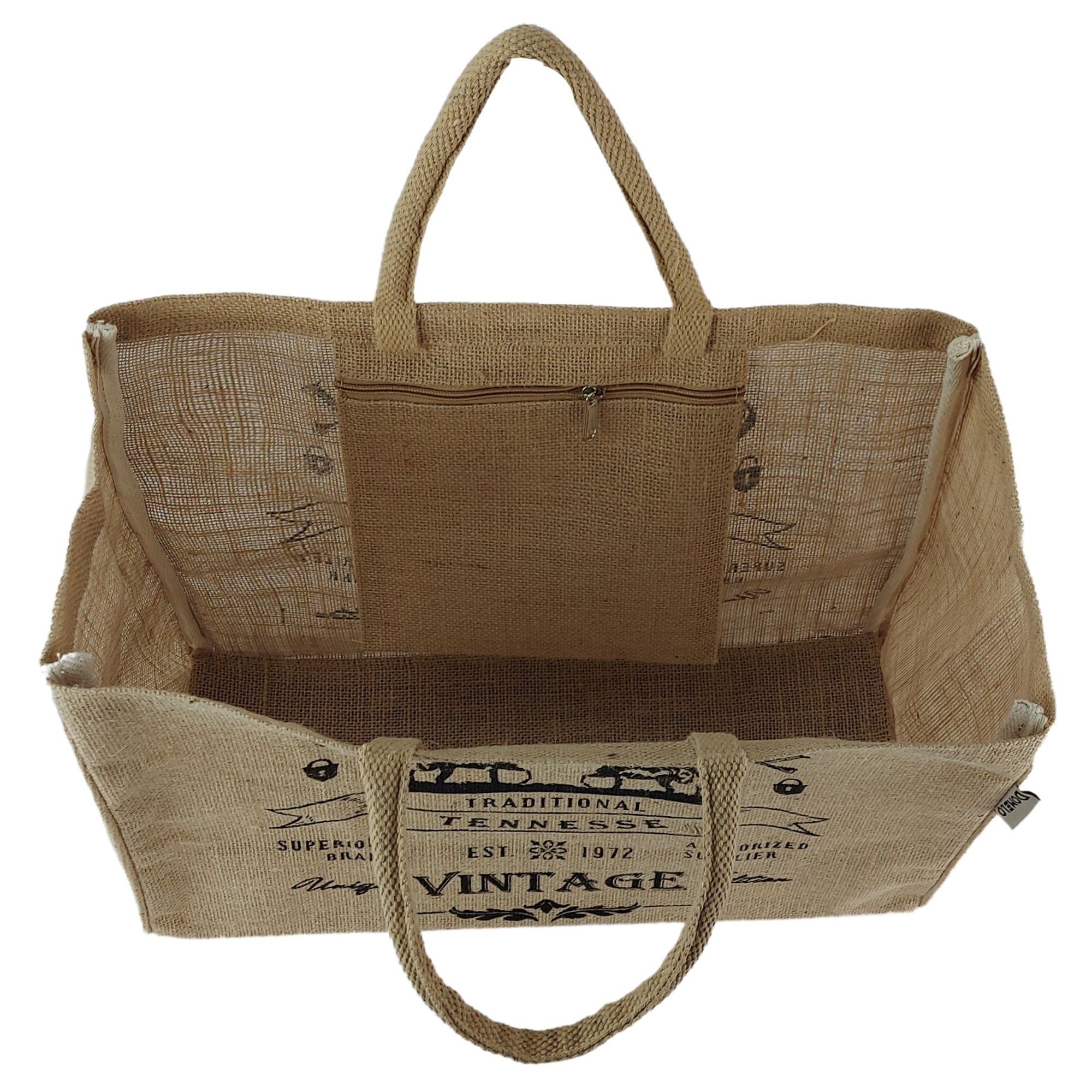 Domelo Einkaufskorb Jute Einkaufskorb, Vegan Einkaufstasche, Korbtasche, Shopping bag, Boden verstärkt