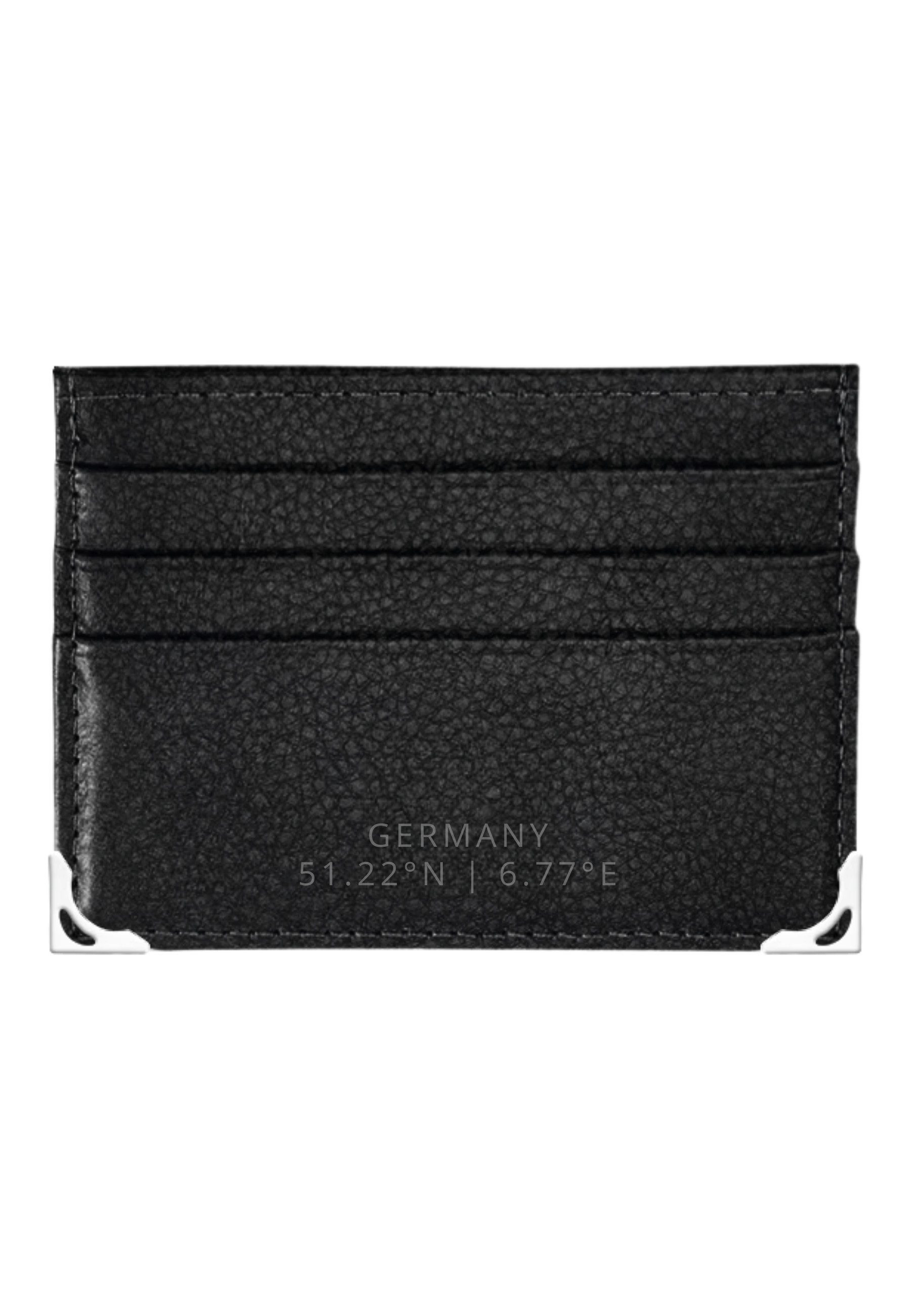 S&T Design Mini Geldbörse Brieftasche Cardholder Kreditkartenetui Leder Optik Portemonnaie (Einzelset, Inklv. Geschenkbox), Luxus Kartenetui Metall Ecken Portemonnaie Minimalistisch Dünn Schwarz