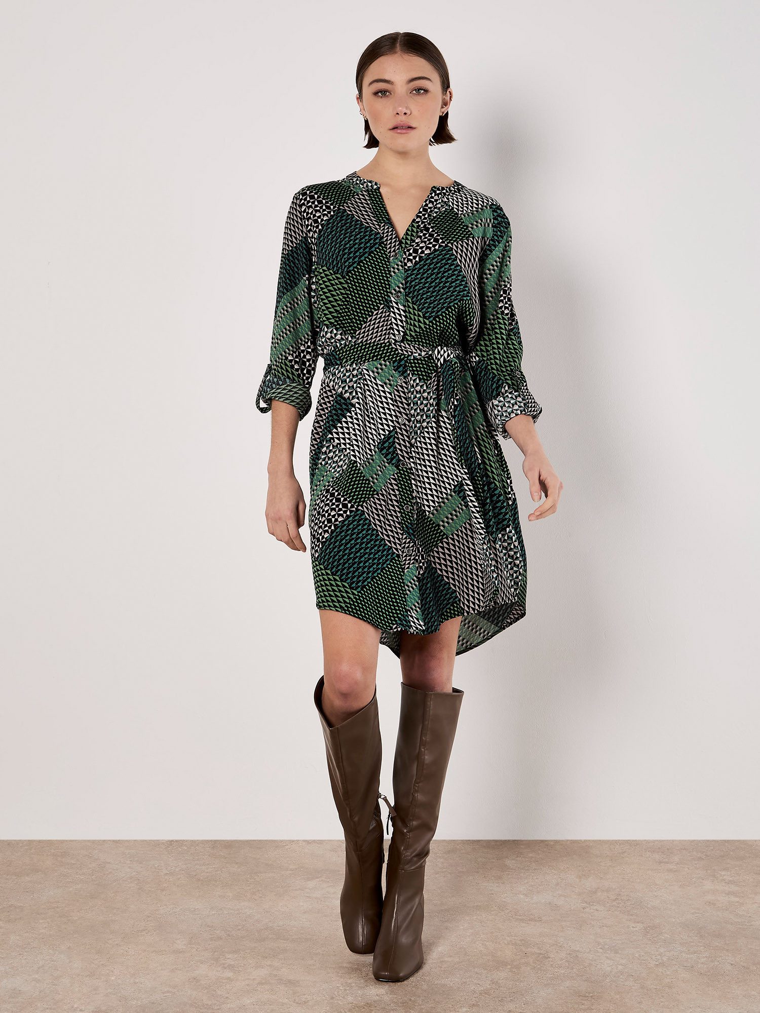 Apricot Minikleid Patchwork Hemdblusenkleid (2-tlg., Stoffgürtel) mit Binde günstig online kaufen