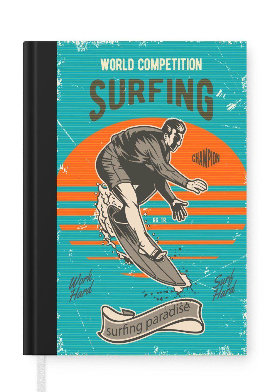 Notizbuch - Surfbrett, Merkzettel, Tagebuch, Surfen Notizheft, Seiten, Journal, A5, 98 Vintage Haushaltsbuch MuchoWow -