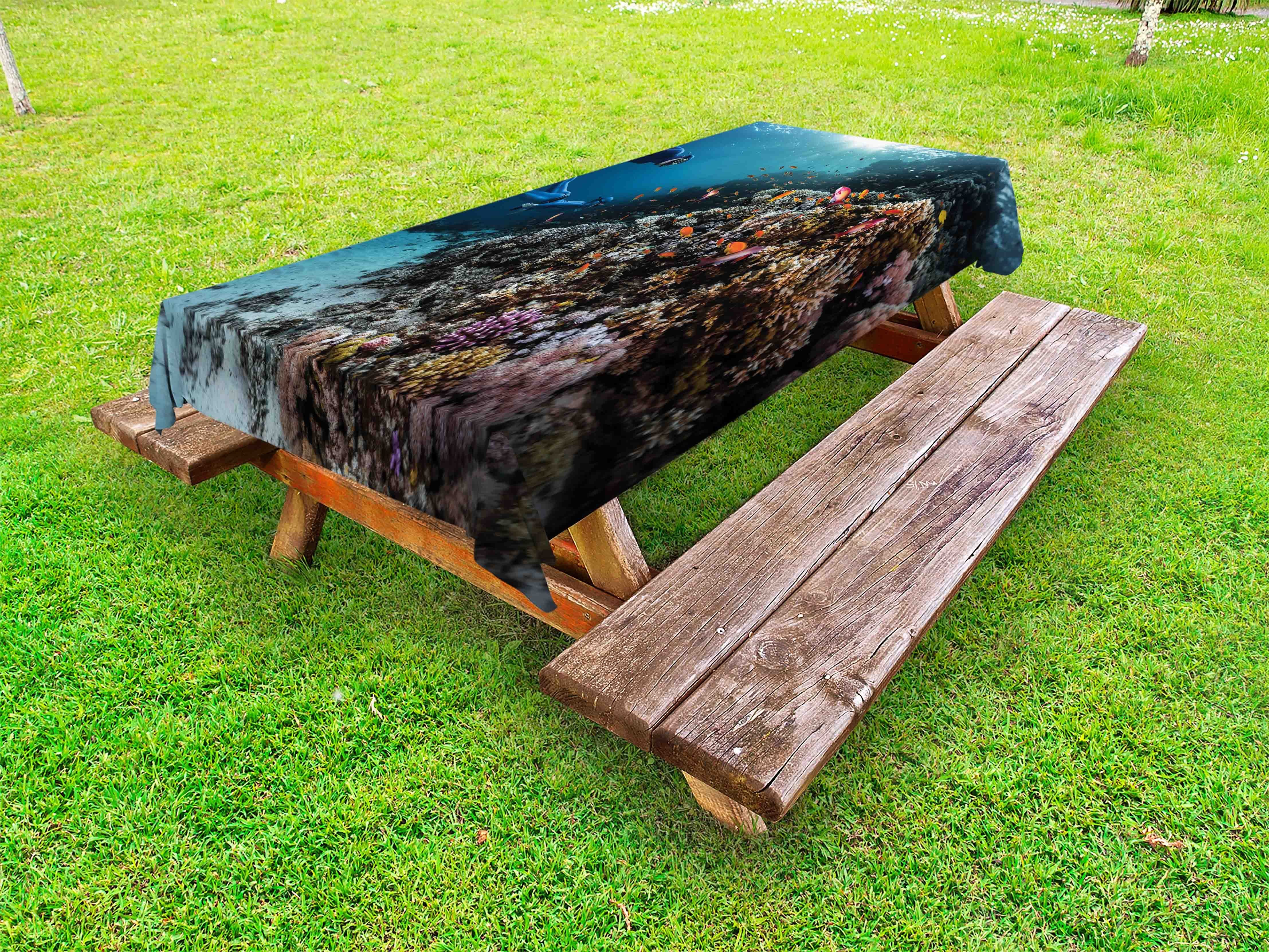 Abakuhaus Tischdecke dekorative waschbare Picknick-Tischdecke, Taucher Vivid Coral Reef Blue Waters