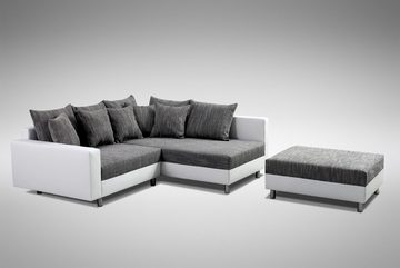 Küchen-Preisbombe Sofa Modernes Couch Ecksofa Eckcouch in weiss Eckcouch mit Hocker Minsk R, Ecksofa + Hocker