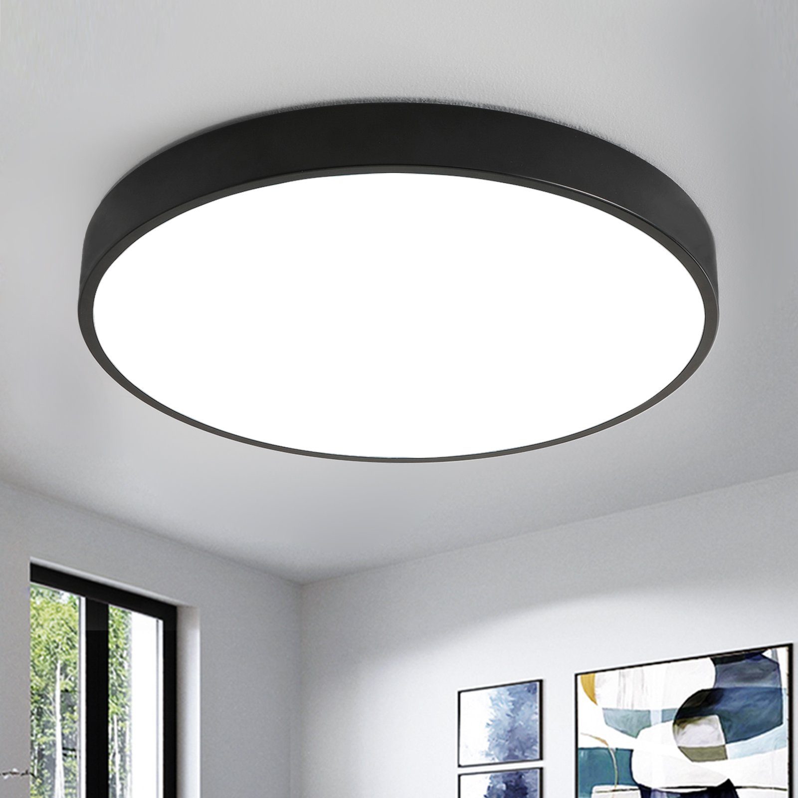 style home Deckenleuchte LED Deckenlampe, 48W, Ø50*4cm, Warmweiß 3000K, für Wohnzimmer Schlafzimmer Küche Büro Diele Flur, Schwarz