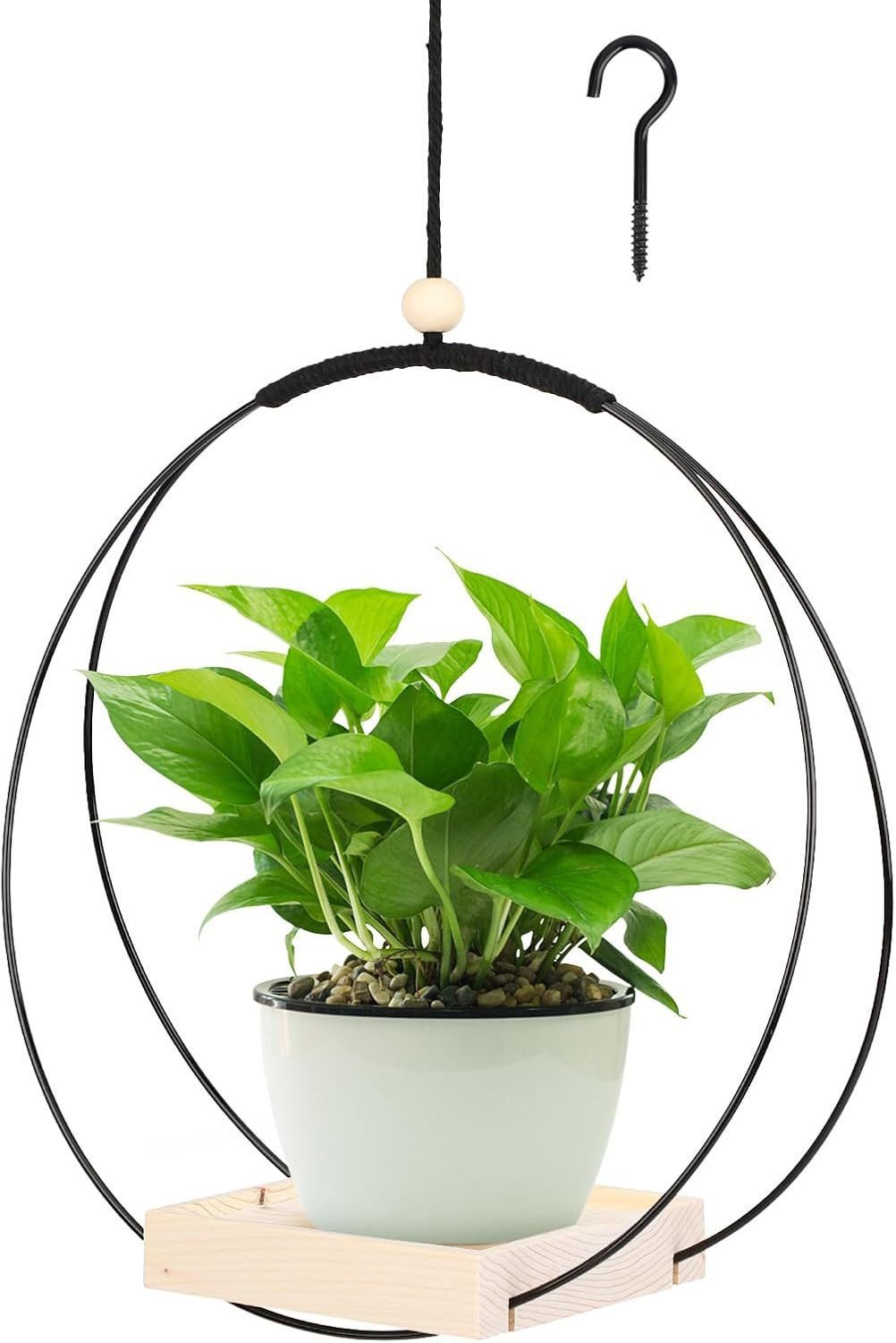 POPOLIC Blumenampel Hängende Pflanzgefäße für Zimmerpflanzen mit Holzsockel günstig online kaufen