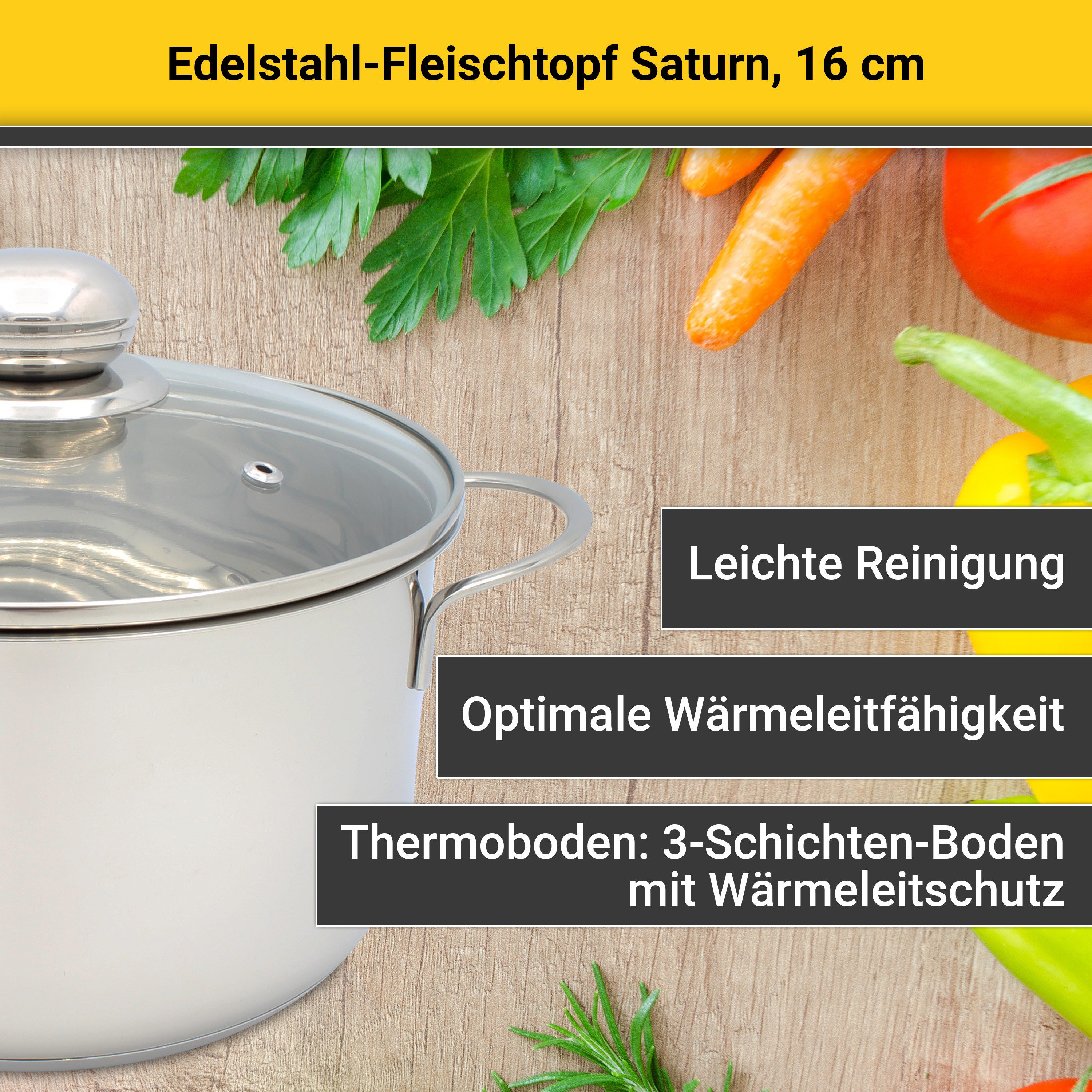 Krüger Fleischtopf Saturn, Edelstahl (1-tlg), Glasdecke für praktisches Sichtkochen
