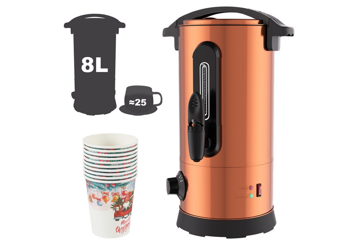 Clanmacy Einkoch- und Glühweinautomat 8L, Glühweinkessel Glühweinkocher Heißgetränkeautomat Wasserkocher, 1500 W