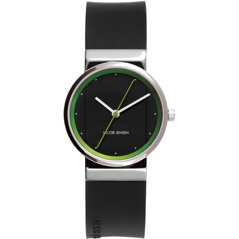 Jacob Jensen Quarzuhr JACOB JENSEN Damen Armbanduhr NEW LINE 767 schwarz D. 29mm Silikonband