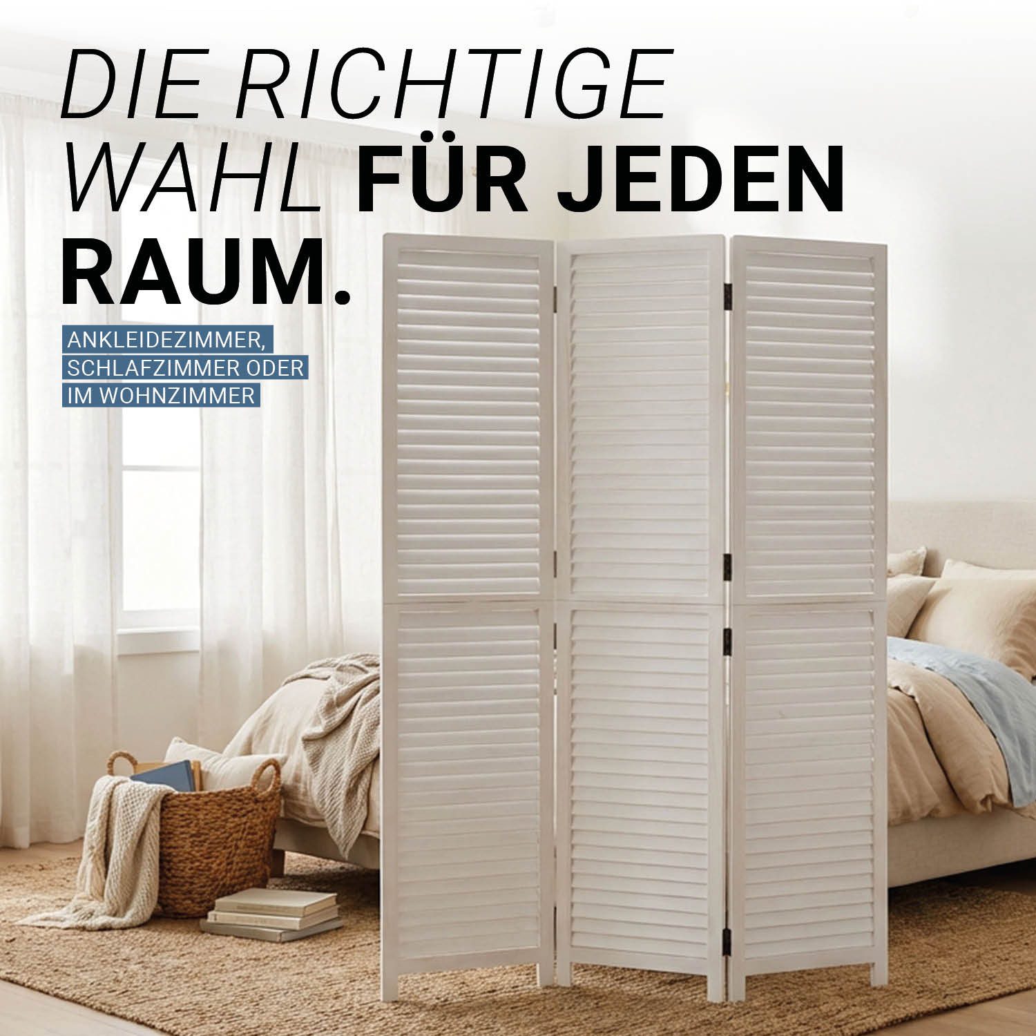Homestyle4u Paravent Raumteiler Holz Trennwand Holz Weiß Sichtschutz Indoor faltbar (3-teilig)