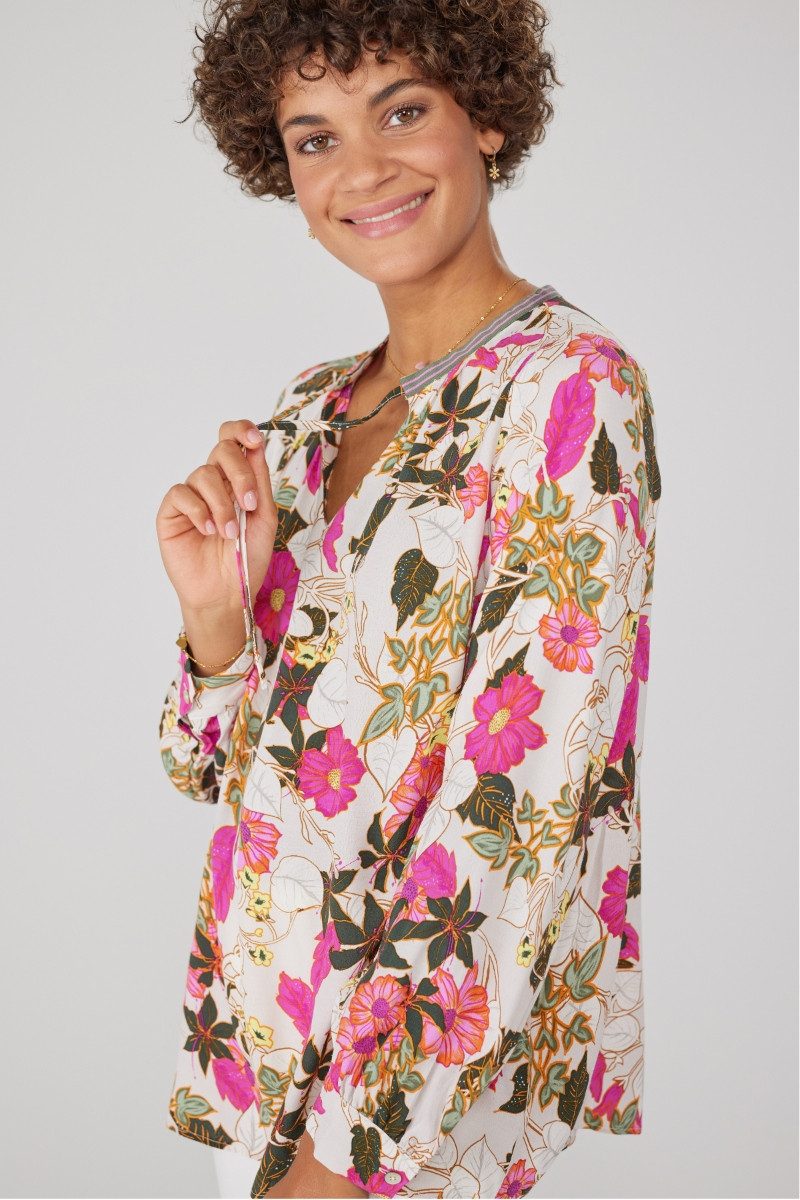 Trachtenshirt Bluse - RIANA - creme/geblümt