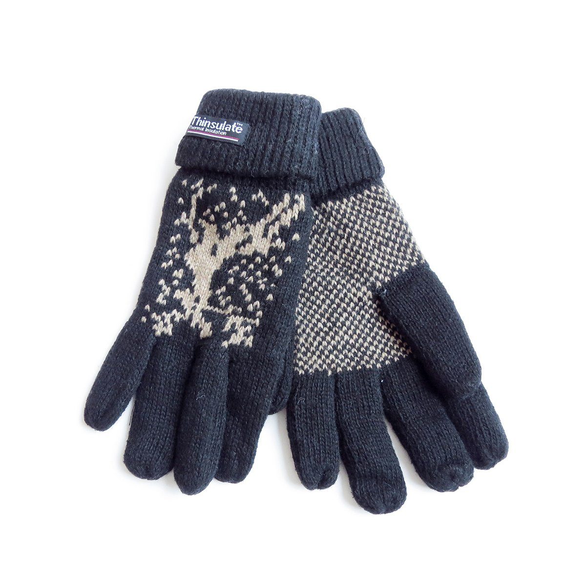 Umschlag Winter Strickhandschuhe Fleece Sonia Originelli Wolle können Finger abweichen Elch Farben Strickhandschuhe Unisex schwarz