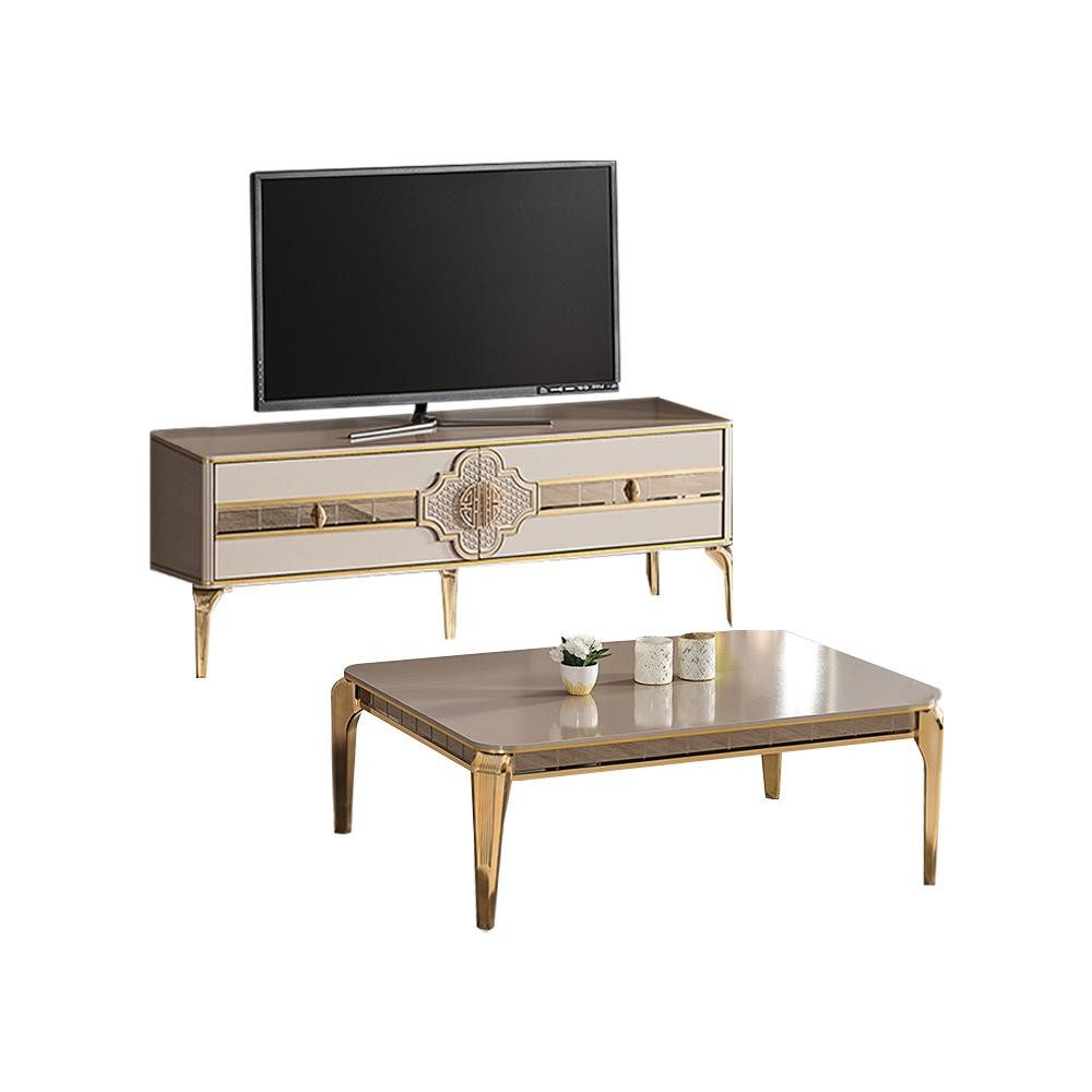 Xlmoebel Sofa Beige Wohnzimmergarnitur mit TV-Ständer und Couchtisch, Wohnzimmergarnitur, Hergestellt in Europa