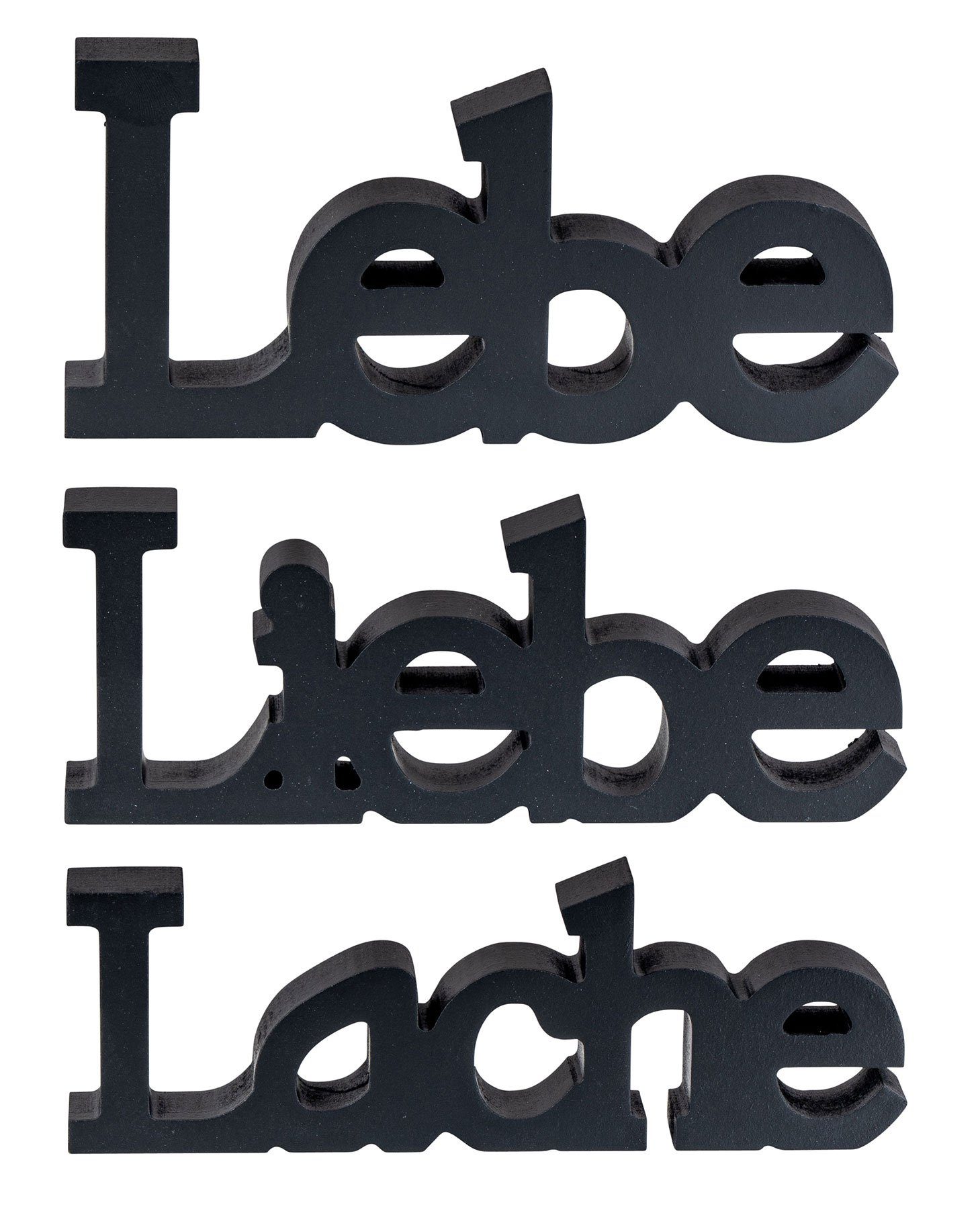 Levandeo® Deko-Schriftzug, 3er MDF Schriftzug Deko Holz Lebe Schwarz Aufsteller Lache Liebe Set