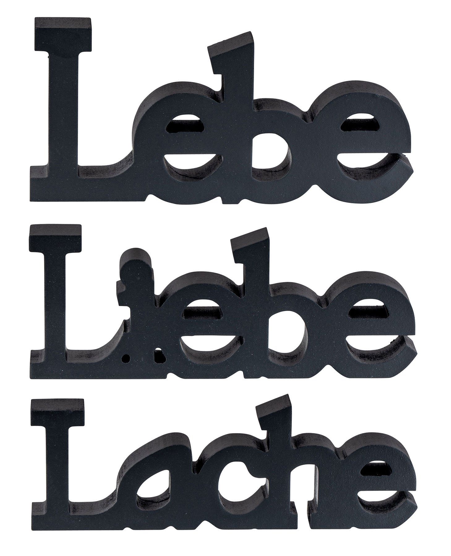 Levandeo® Schriftzug 3er MDF Lebe Aufsteller Set Holz Deko Liebe Schwarz Deko-Schriftzug, Lache