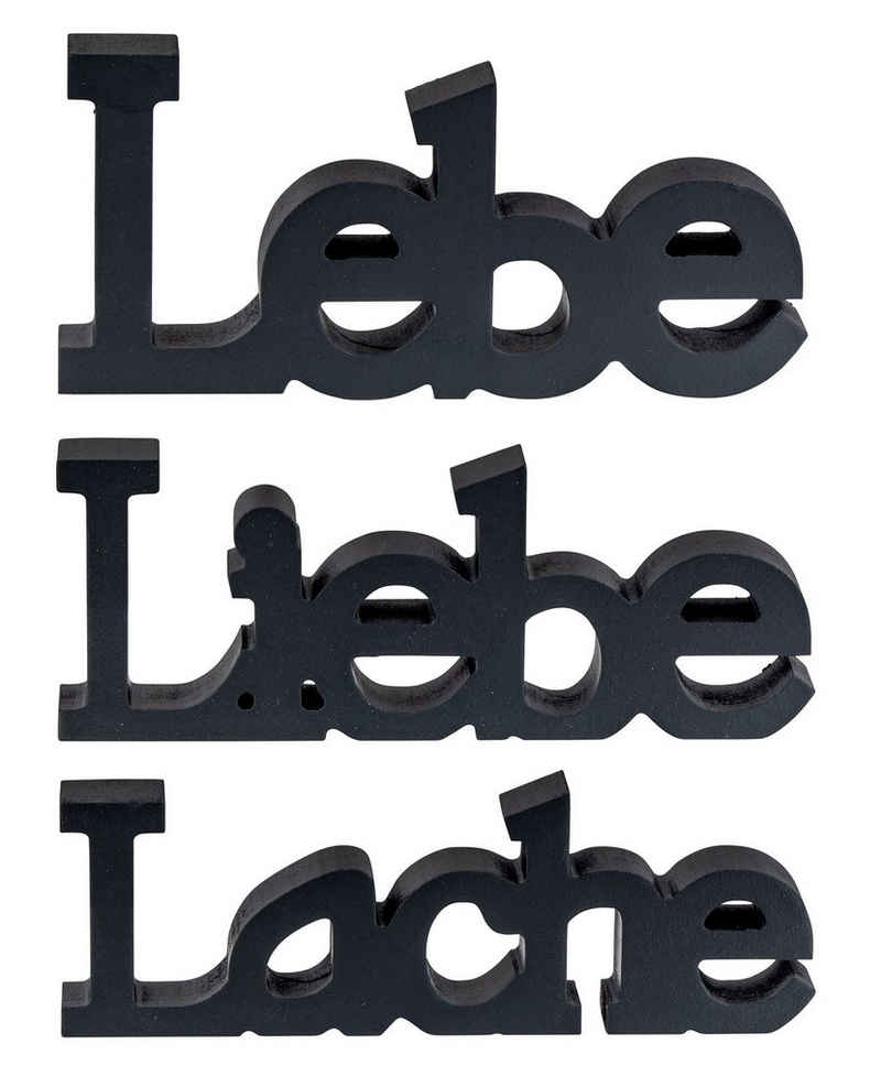 Levandeo® Deko-Schriftzug, 3er Set Schriftzug Lebe Liebe Lache Schwarz MDF Holz Deko Aufsteller