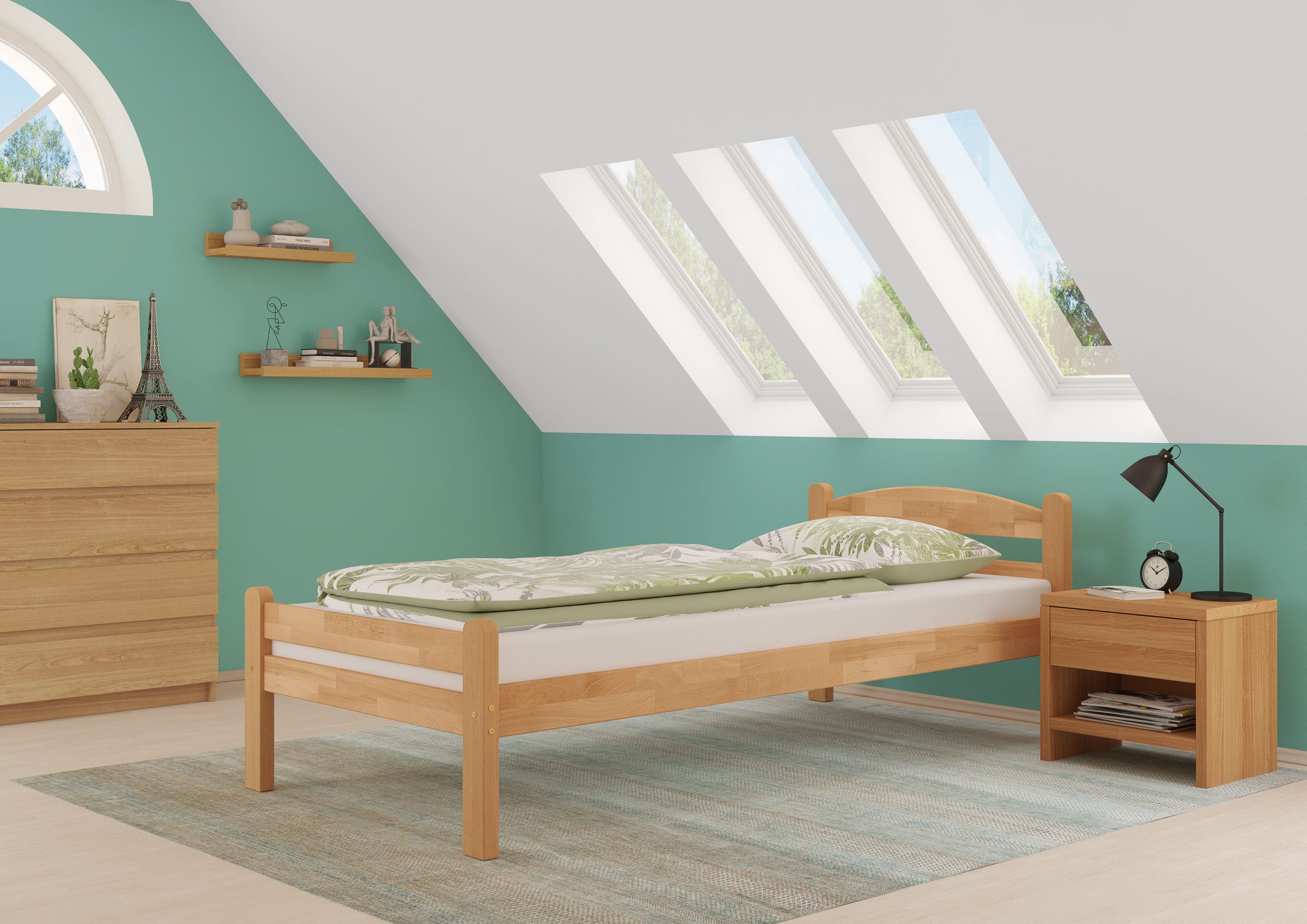 ERST-HOLZ Massivholzbett Einzelbett Gästebett Massiv Buche Natur 80 x 200 c günstig online kaufen