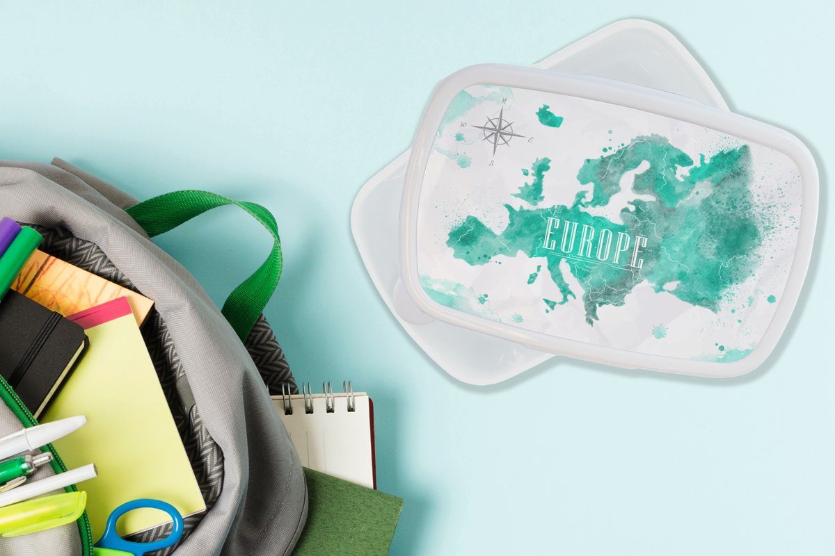 für (2-tlg), weiß Mädchen Brotdose, - Jungs Lunchbox Europa, Kunststoff, - Brotbox für Aquarell Kinder Weltkarte und Erwachsene, MuchoWow und