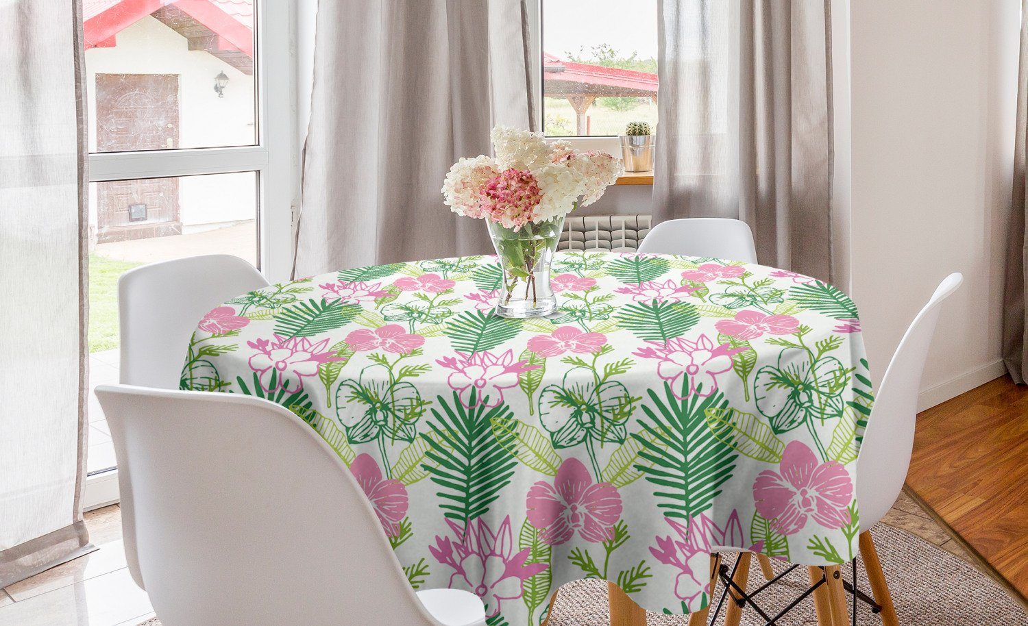 Abakuhaus Tischdecke Kreis Tischdecke Abdeckung für Esszimmer Küche Dekoration, Blätter Blüten-Blumen Pinnation