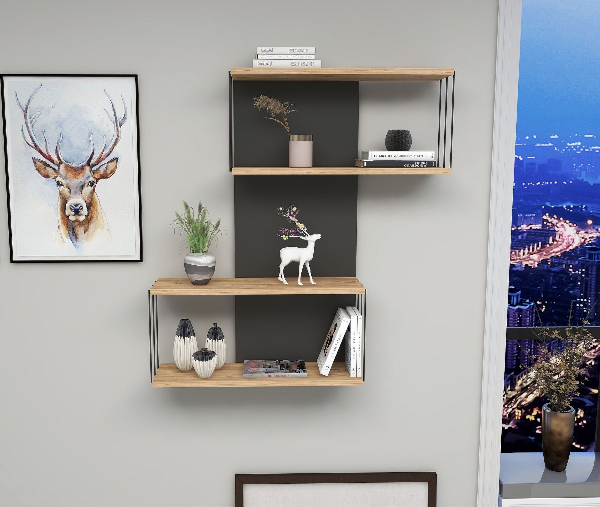 Skye Decor Wandregal 100% MELAMINE COATED PARTICLE BOARD, 96 cm x 19 cm x 65 cm N1742
