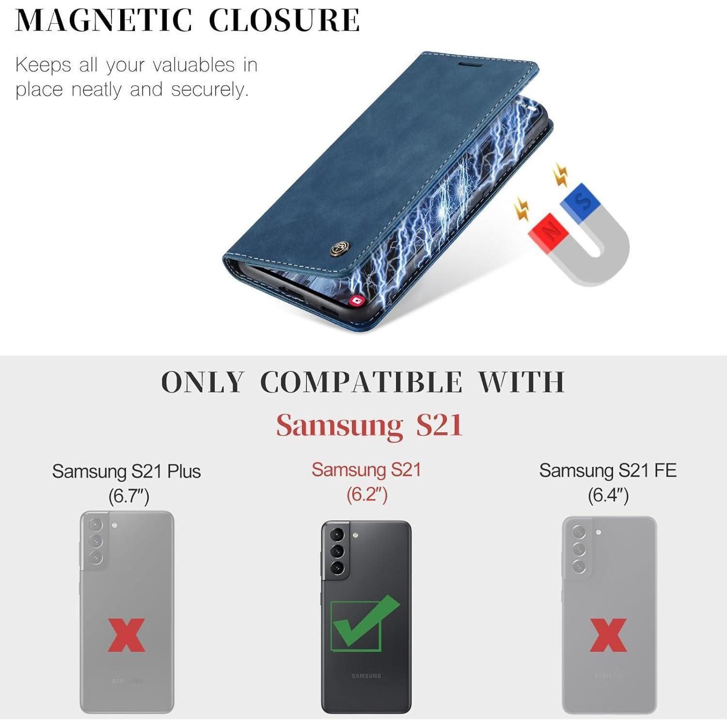 LuxusKollektion Flip Case Handyhülle Samsung Galaxy S21 5G Flip Case Blau in Lederoptik – Bild 2 von 5