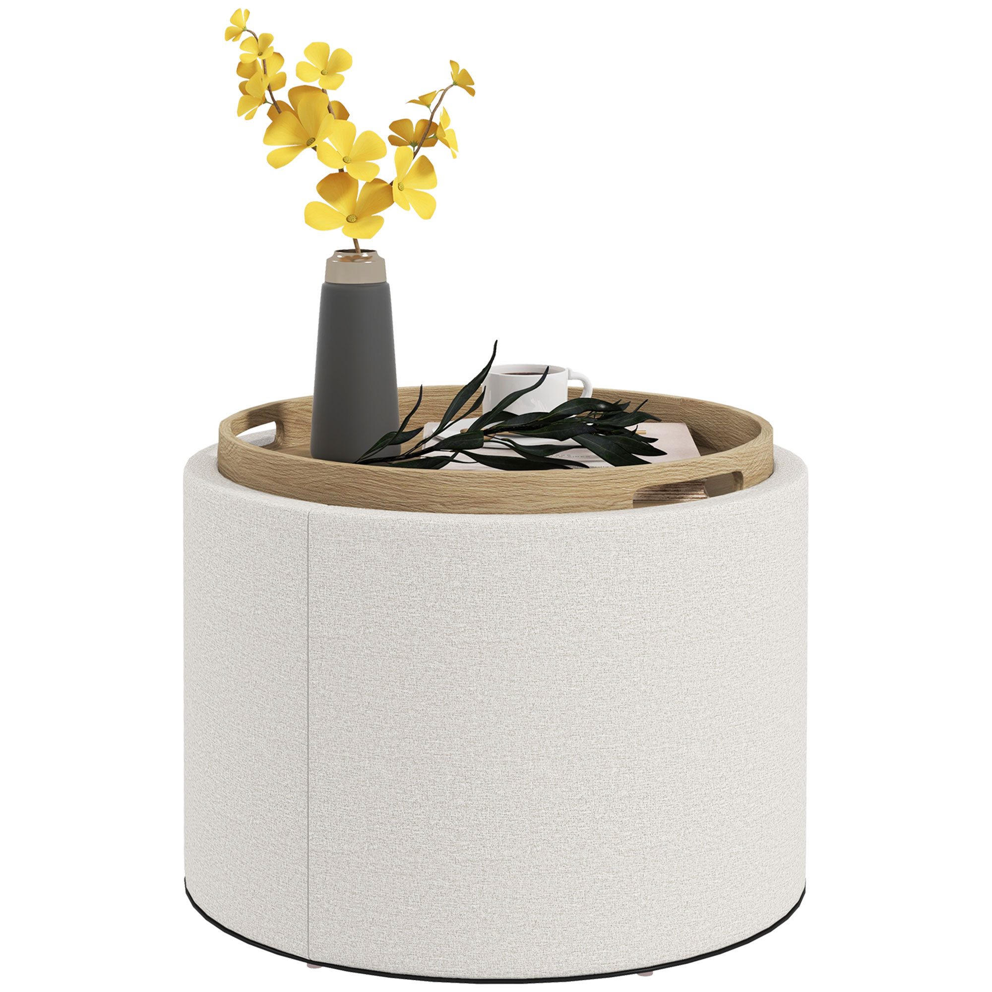 BlingBin Sitzhocker Hocker Fußhocker mit Stauraum, umkehrbarer Deckel (Hocker, 1 St., Polsterhocker 56cm x 56 cm x 42 cm), für Wohnzimmer, Schlafzimmer, Creme + Natur