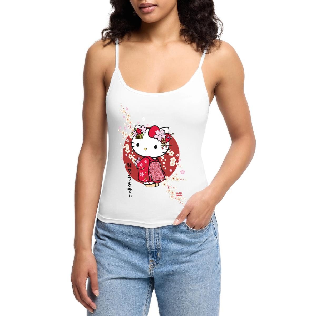 Spreadshirt Spaghettitop Hello Kitty Japan Kimono Kirschblüten Bio Spaghetti Top Damen (1-tlg)
