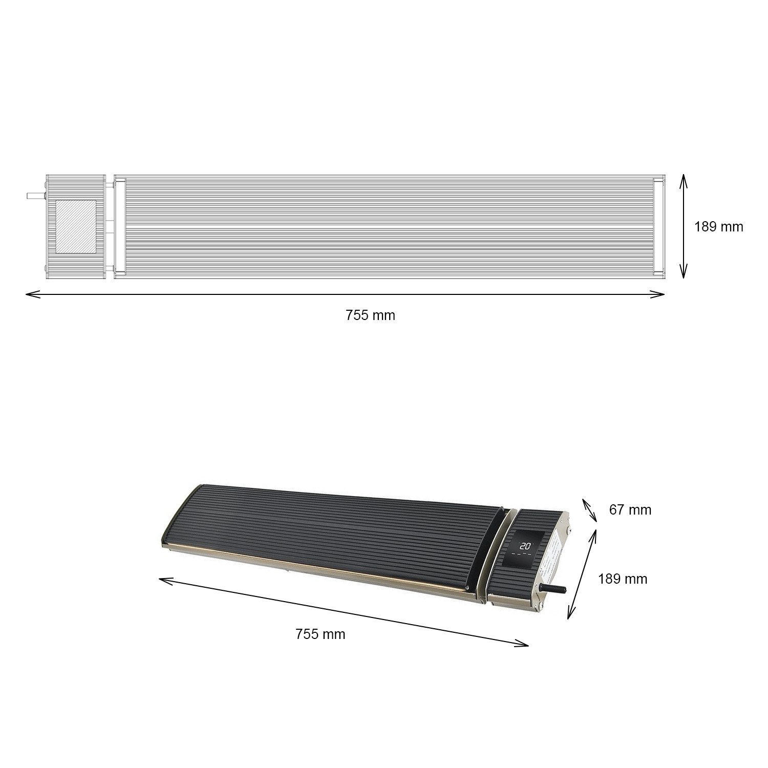 HEATION Infrarotstrahler Heizband Pro 1000, 1000 W, 60cm lang, für 7–13 m², Heizstrahler, 1000 W
