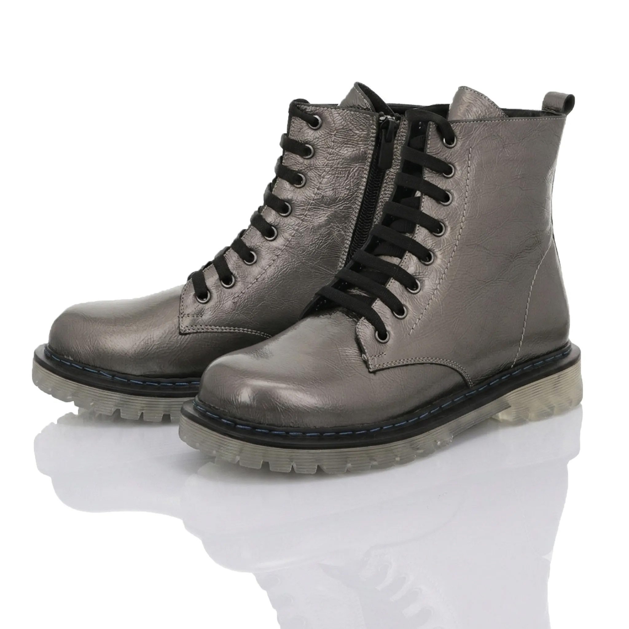 Gemini Gemini Damen Lack Schnürboot grau Stiefelette