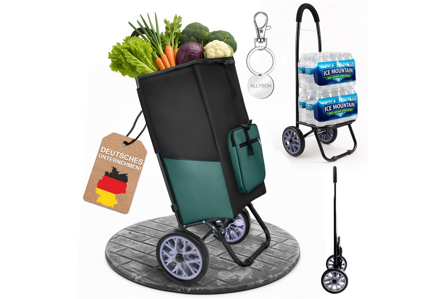 Allyson Einkaufstrolley Allyson Einkaufswagen Trolley Klappbar – Belastbar & Geräuschlos, 45 l, Klappbares Leichtbau-Gestell mit ergonomischem Soft-Touch-Griff