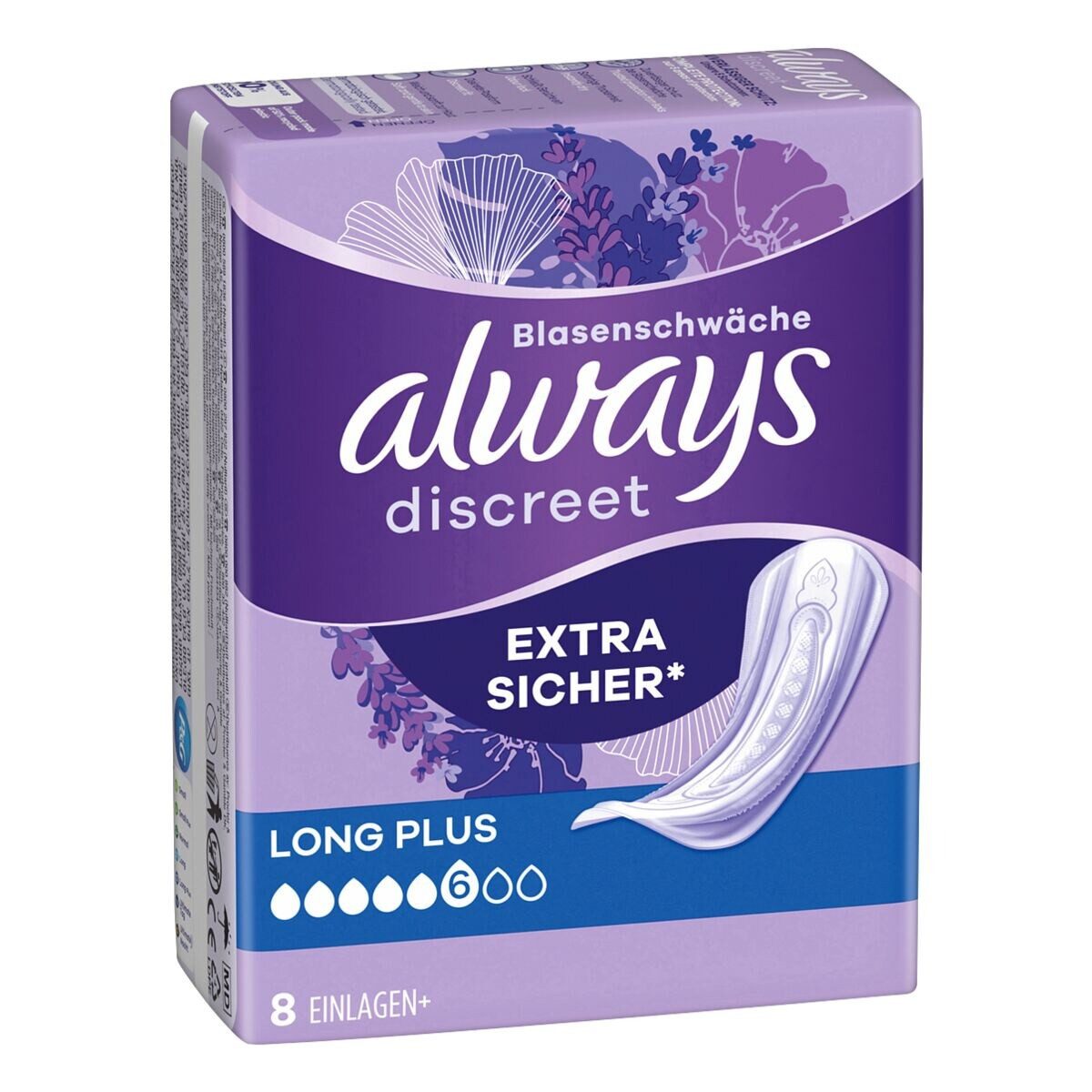always Inkontinenz-Einlage Discreet + Long Plus, 6, 8-St., Saugstärke 6 - stärkere Blasenschwäche